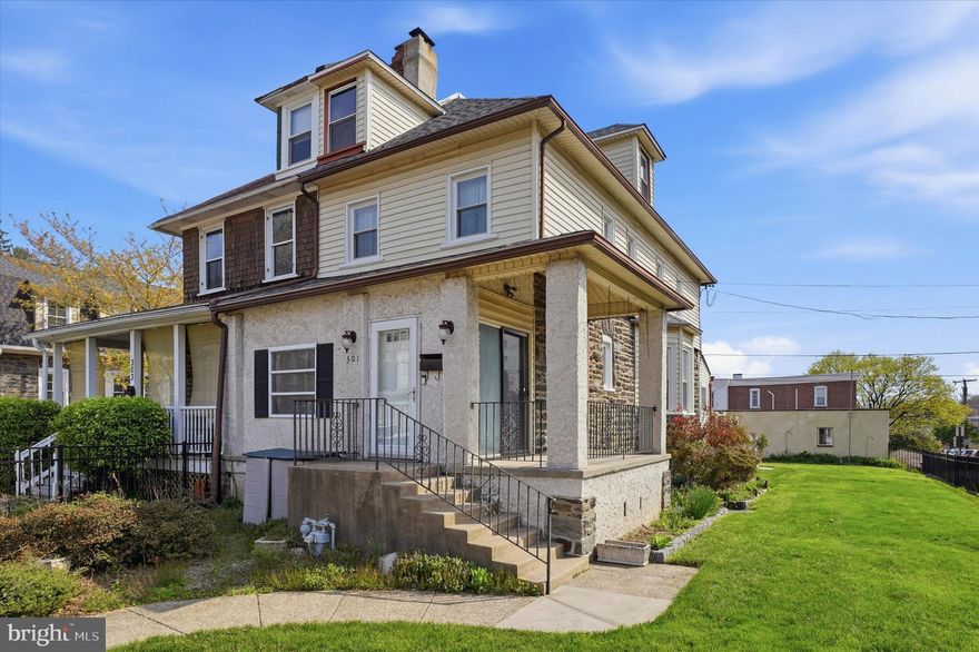 Special opportunity for a classic Narberth property offered for the first time in 50+ years! This lovingly cared for home offers wonderful qualities and updates such as high ceilings, central air, newer roof and siding, an expansive composite deck and upgraded HVAC systems. The large corner lot also features a beautiful, freshly landscaped yard area all fenced in and an amazing 4 car detached garage! The Garage offers amazing potential for cars, work/living space, studio, shop and more especially within Narberth Borough's zoning code. The interior of the home is spacious and bright starting with the open floorplan on the first floor. The large Living Room offers a fireplace, custom built-ins, recessed lighting and wall to wall carpet. Open to the Living Room is  the Dining/Kitchen area perfect for entertaining with a Kitchen peninsula, bay window and bright Kitchen with updated wood cabinets, ceramic tile backsplash and access to the rear mudroom and deck. The new mudroom area has new plumbing and systems setup for a first floor laundry and Powder Room, just needs finishing touches! Off the mudroom is the amazing, newer composite deck perfect for BBQs, watching fireworks on the 4th of July and enjoying nice Summer evenings. Upstairs are 3 spacious Bedrooms with new carpeting, generous closet space and replacement windows throughout. The Primary Bedroom sits in the front of the house and is bright and spacious with a large closet. Completing the second floor is the Hall Bathroom with ceramic tile floor and bathtub surround. For Extra storage and space, the home offers a large floored walk-up attic and a full basement with great ceiling height and potential for extra living space. Centrally located in Narberth with walkability to charming downtown Narberth but also the redevelopment and shops and restaurants on Montgomery Ave.  Award winning Lower Merion School District, this wonderful property has so much to offer, come see it today! *Professional Photos coming April 14th.*