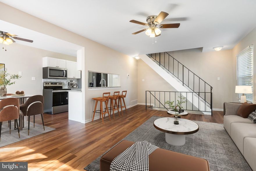 Charming updated end of unit quad townhome surrounded by beautiful landscaping in Reisterstown. Enjoy this freshly painted home with sunlight streaming in across the New Vinyl Flooring in this open floor plan with spacious living and dining areas. The kitchen has been updated with Stainless Steel Appliances, Granite Countertops, and a Breakfast Bar for quick bites. A powder room on the main level allows for added convenience when you entertain.   There is new carpeting and ceiling fans in all 3 bedrooms upstairs and an updated full bathroom.  Spend time with family and friends in the fully finished lower level with space for  movie night and recreation. Laundry and HVAC are brand new (2023). Relax outside on your side deck and host summer crab feasts and BBQs. The neighborhood has a community pool and is located near parks, shopping, dining and the expressway.  Don’t miss out, schedule your tour today!