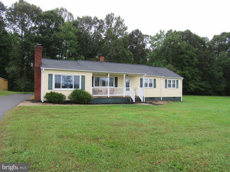 Owner has made many updates within last 5 years, new roof, new hvac , new kitchen cabinets, flooring, appliances.  hardwood floors under carpet in all rooms but room with gas fireplace,  updated septic system in last 7 years. beautifully updated bathroom. Home has beautiful blue ridge mountain views , enjoy from the large front porch. Has unfinished basement, with rear outside  access shed convey
