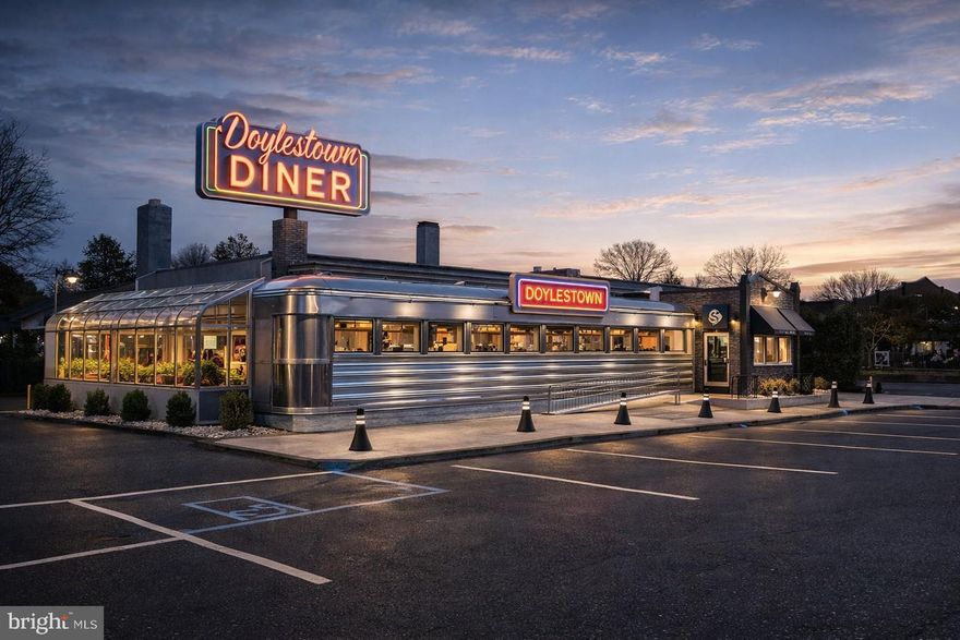 Positioned in the heart of Doylestown Borough, this rare commercial offering combines a highly sought-after location with an exceptional on-site parking lot featuring 27 parking spaces, a true scarcity in the Borough. The property presents a unique opportunity for investors, developers, and operators alike, delivering immediate usability with long-term redevelopment flexibility.

At the center of the site sits an original Jerry O’Mahony diner, a classic American structure with authentic architectural character and preserved interior elements. The existing layout includes diner seating areas, stainless steel finishes, commercial kitchen infrastructure, and back-of-house support spaces, offering the ability to reactivate a food service operation or reimagine the space into a distinctive branded concept.
Beyond its character, the property’s true strength lies in its versatility. The combination of an existing structure and substantial parking supports a wide range of commercial uses including restaurant, retail, service, or adaptive reuse. 
Additional features such as walk-in refrigeration, basement storage, and flexible interior spaces further enhance the functionality and potential of the asset.
Opportunities that offer location, parking, and structural flexibility within Doylestown Borough are extremely limited. Whether the vision is to restore, reposition, or redevelop, this property provides the foundation to create something exceptional in one of Bucks County’s most desirable and supply-constrained markets. Make your appointment to explore this opportunity today.