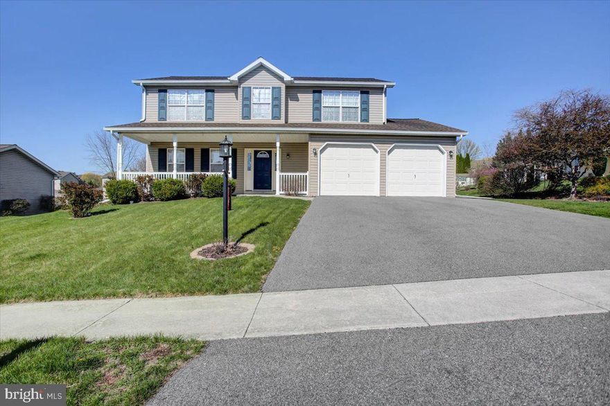 Welcome to this well-maintained two-story home in the highly desirable South Mountain Estates neighborhood in Dillsburg, Pennsylvania. From the moment you arrive, you'll be charmed by the inviting covered front porch—an ideal spot to relax and enjoy your morning coffee while enjoying the sunshine. Step inside to find a bright and sunny kitchen that flows seamlessly into the family room, creating a warm and welcoming space for everyday living. The home also offers a formal dining room and a formal living room, and a half bath on the main level.  Upstairs, you’ll find four comfortable bedrooms and two full baths, with the added convenience of laundry located on the same level. The unfinished basement offers ample storage space.  This home includes a range, dishwasher, microwave, two refrigerators, a washer, and a dryer.   There are sliding glass doors from the family room that lead to a back deck—an excellent setting for summer cookouts or evenings outdoors. The backyard is perfect for a garden and includes a detached shed for additional storage or tools.  Conveniently located with easy access to major highways and shopping, this home offers both comfort and convenience.    (virtual staging in some photos)