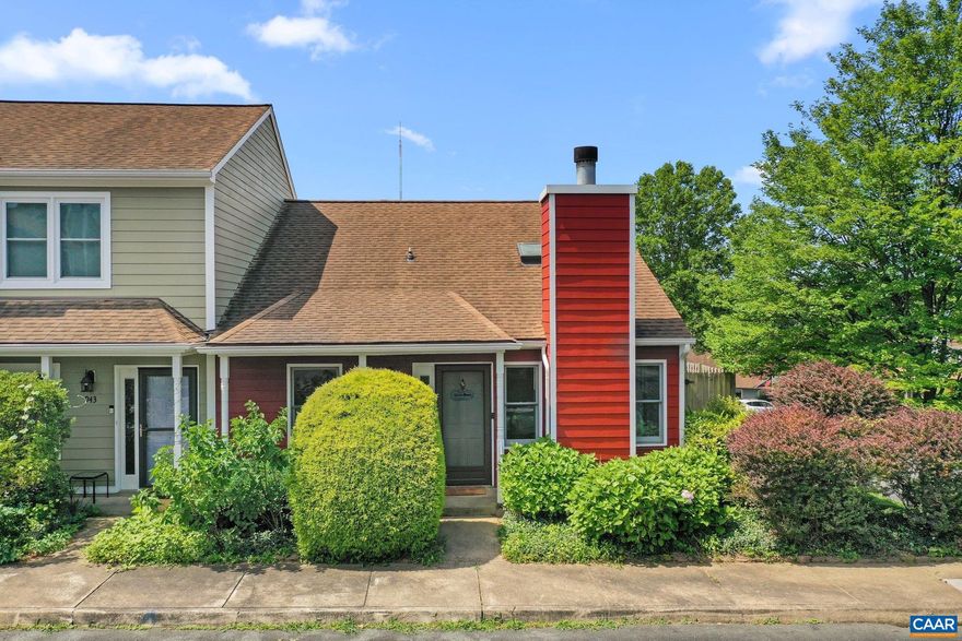 End-unit offering convenient single-level living with fresh interior paint throughout. Enjoy a newly renovated primary bathroom, brand-new carpet in bedrooms 2 and 3, and a vaulted/cathedral ceiling that adds a sense of openness and light. The home also features an inviting front porch, a fenced and private back patio and a spacious eat-in kitchen.  Additional highlights include two designated parking spaces and access to a wealth of community amenities?clubhouse, swimming pool, basketball and tennis courts, and playgrounds.  Ideally situated just 5 miles from UVA, Downtown Charlottesville, Barracks Road, and John Paul Jones Arena, this home offers quick access to shopping, dining, arts, and entertainment?bringing the best of city living right to your doorstep.,Formica Counter,White Cabinets,Fireplace in Living Room