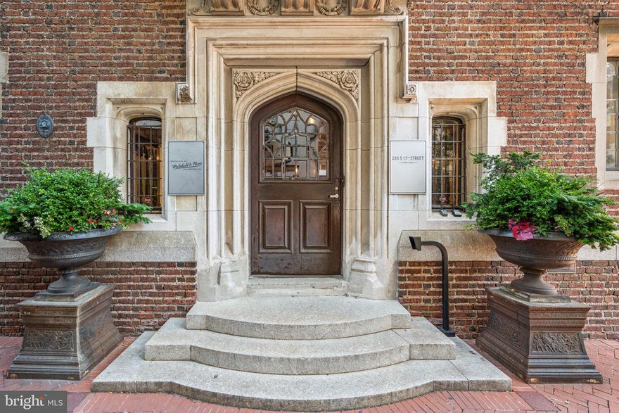 Entire building on a prime corner in the Rittenhouse Square neighborhood of Center City. The building is perfect for a private club, retailer/showroom, restaurant or corporate office. Located one block from Rittenhouse Square and less than one block from Rittenhouse Row’s Walnut Street, the building is located in the city’s best shopping, dining and high-end residence area. It is only a few blocks to the Market Street and Broad Street office corridors, and provides easy access to Septa and PATCO. The space was most recently used as a national retailer's corporate headquarters. The entrance to the space is on 17th Street. 
The Rittenhouse Square neighborhood, ranked by Places Rated Almanac as
the 6th best neighborhood in North America, is home to a meticulously landscaped open space park and more than 175 restaurants and 199 retailers within a three block radius. There is over $2 billion of real estate around The
Square. The Avenue of the Arts is a quick 3 block walk, the Market Street office corridor is a mere 3.5 blocks, and there is easy access to Amtrak’s 30th Street Station, the Philadelphia International Airport, and all major regional
thoroughfares and transportation hubs.

In 1893, banker and financier Charlton Yarnall commissioned architect Frank Miles Day to design he and his wife a city house that would beat out any other in the neighborhood. Day’s design—a four and a half story, 35 room, 18,000 square foot Collegiate Gothic Revival mansion—made the other nearby Rittenhouse Square mansions seem like oversized carriage houses.  At one point there were murals by the artist Violet Oakley—the first woman to get a public mural commission for the Pennsylvania State House—in every dome, pendentive, lunette and octagonal panel she could find. The murals were called The Building of the House of Wisdom and told the story of the rise of education and knowledge; they quickly became the talk of the town and the envy of every other wealthy family. When the house went up for sale in 1927, the public was concerned that a new owner would destroy them. To prevent this, the Philadelphia Republican Women’s Club purchased the house and made it their headquarters, calling it the “Hannah Penn House” in honor of William Penn’s wife.  
By 1940, the building was in poor condition and sold to the Philadelphia branch of the United Service Club, another female-founded organization. The son of the original architect was commissioned to design a remodel. The United Service Club was like a YMCA for enlisted men. Throughout the 1950s and 1960s the Yarnall House was the local American Red Cross.  
In 1973, the house was converted for the Institute of Paralegal Training and the murals were removed and put on display in the Chestnut Hill Museum where they still reside today. 
The Yarnall House was used as law offices in the 1990s, then became the Urban Outfitters headquarters, then used as the headquarters of an advertising agency where the old dining room was used as the company’s conference room, and today is the headquarters of a national sports retailer.