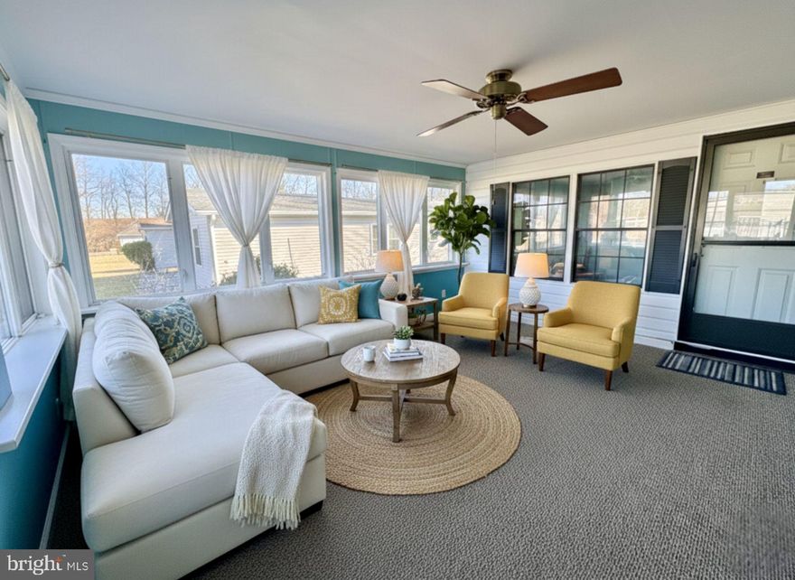 Tucked away on a quiet, no-through street and surrounded by mature landscaping, this charming 3-bedroom, 2-bath home offers comfort, space, and a peaceful setting. Enter through the heated sunroom—an inviting bonus space perfect for year-round enjoyment, whether sipping your morning coffee, reading, or entertaining guests.

The living room features a cozy, working fireplace, built-in bookcase, and soaring cathedral ceiling that creates an open, airy feel. The bright kitchen is thoughtfully designed with a breakfast bar, pantry, double stainless steel sink, ample neutral countertop space, and easy-care laminate flooring. A separate dining room with chandelier is ideal for everyday meals or special occasions and provides direct access to the side yard.

The owner’s suite is privately situated at the front of the home and includes a spacious bedroom, a generously sized closet for all seasons, and an en-suite bath with a corner shower. Two additional bedrooms offer ample closet space and share direct access to a private covered porch overlooking the backyard—perfect for enjoying the outdoors. The hall bath features a tub/shower combination and a convenient laundry area. A storage shed adds valuable extra space for tools and seasonal items.

Located in the vibrant Neshaminy Falls 55+ community, residents enjoy an active lifestyle with amenities including a heated swimming pool, fitness room, billiards, indoor bocce ball, shuffleboard, library, community bus, dances, dinner shows, day and overnight trips, and a wide variety of social clubs. The home is conveniently located near shopping, dining, and everyday conveniences, with easy access to Route 202 and Route 63 for commuting.

Schedule your private showing today and come experience the comfort, convenience, and community this home has to offer!