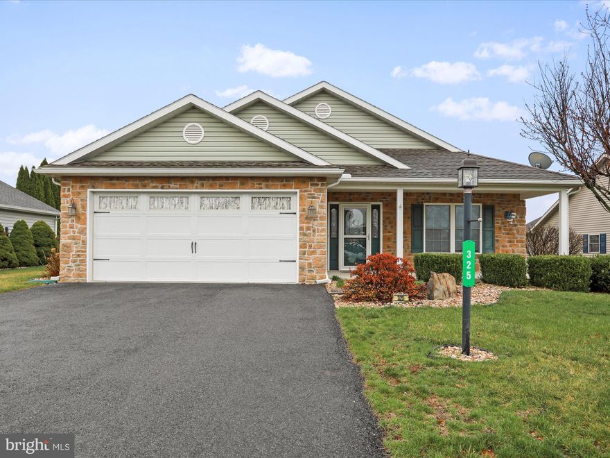 Well Maintained, one level detached rancher in the Enclave. Covered front porch that enters into a Great Room with Cathedral Ceilings and Propage Fireplace.( Seller does own the propane tank so it does convey). Seller upgraded her kitchen by adding a full wall of  beautiful cabinetry . Eat in Kitchen with a door to a side covered porch. Another unusual feature for the area. is that it is a 3 bedroom & 2 Full Bathes that have seated showers.  Everything is on the main level including washer and dryer that do convey. Newer water heater. Two car garage with Attic pull down stairs for storage. CHAMBERSBURG UTILITIES!!! Seller says average bill for trash, water sewer, electric is about $210 a month. So very low cost of living.