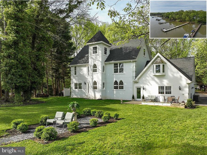 Ideally situated on 1+ acre of land with 126 feet of South Creek waterfrontage, this stunning custom-built home is private and peaceful. The well-maintained community of South Creek View, with 32 homes, welcomes you with mature trees and landscaped yards. The private pier has 4-5 ft water depth and two boat slips, a boat lift, and a lounging platform. Located on the pristine South Creek, you are just minutes to the West River and then out to the Chesapeake Bay. Along with the beautiful architectural detailing, recent upgrades ensure peace of mind, including a new roof with architectural shingles, new synthetic stucco exterior, a fully encapsulated crawlspace with a dehumidifier, fresh landscaping, an EV-ready garage, and a completely renovated primary bathroom.
Inside, the spacious, light-filled layout is designed for everyday living and elegant entertaining. The main level includes a formal dining room with silver-leaf entrance, a spacious living room, and a cozy family room with a wood-burning fireplace. The gourmet kitchen is the centerpiece, with an oversized island, extensive counter space, water view banquette, and custom finishes. There is also a half bathroom with custom mural.
Upstairs, the primary suite offers a water view retreat with a fully updated spa-inspired bathroom. The bedroom has wood floors, a cathedral ceiling, and a propane fireplace. The walk-in closet is a dream come true, and the bathroom offers a dual sink vanity, soaking tub, and oversized shower. Two additional bedrooms, a renovated hall bathroom, and laundry complete this level. The top-floor loft space presents endless possibilities — home office, art studio, or a bonus hangout — ready for your personal touch.
The home also features an in-law suite/apartment with a separate entrance, kitchenette, bedroom, and bathroom — ideal for guests or extended family. Outside, the landscaping has been meticulously maintained and thoughtfully executed. Stately mature trees do not obstruct the view while offering a dappled setting even on the sunniest of days. 
Just a short drive to Annapolis and within easy reach of Washington, DC, and Northern Virginia, this is your opportunity to experience the best of the Chesapeake Bay lifestyle — boating, privacy, nature, and luxury living, all in one extraordinary property.