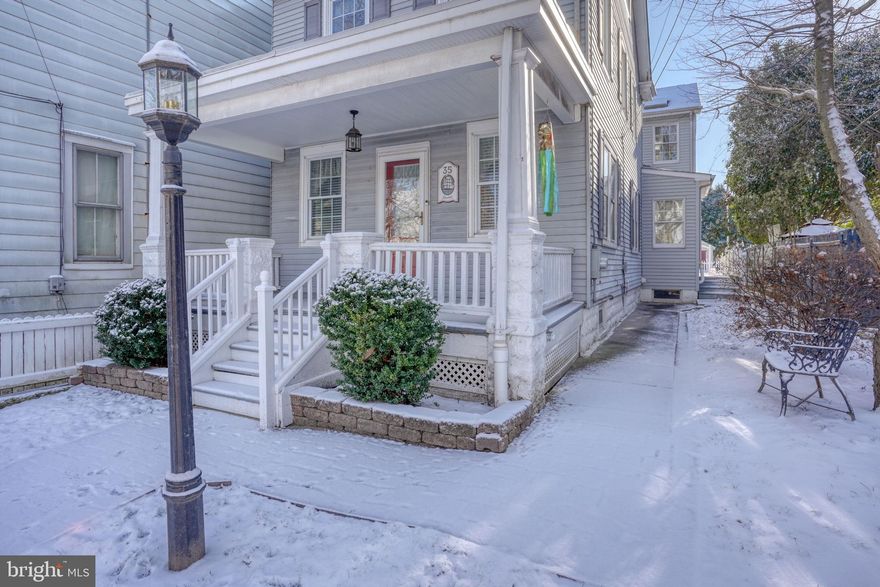 Detached home in Old New Castle that combines the old and the new to make an outstanding property.  The historic section of he house dates to 1920 and an addition was added in 2001 to enlarge and modernize the home.  Entering the front door you are in the spacious living room and dining room area with hardwood floors and built-ins.  Next is the kitchen with gas cooking, dishwasher, wood cabinets and eating area with vaulted ceiling and skylights.  The large family room has a natural gas fireplace for cold weather comfort.  There is also a full bath on the main level.  The front staircase will take you to 2  bedrooms with hardwood floors and another full bathroom.  Above the family room is the primary bedroom suite with cathedral ceiling, skylights dressing room and primary bathroom.  There is a staircase from the family room directly to the primary bedroom for added convenience.  The third floor has an open room that could be a 4th bedroom, studio, playroom, etc.  There is a split basement, the old section is under the living room and family room and the newer basement is below the family room.  The front of the house has gas radiator heat and the rear of the house has gas forced heat and central air conditioning.  Outside is a welcoming front porch and a patio in the rear.  Best of all is the 2 car oversized garage, a feature that is hard to find in the Historic District.  This home is the best of both worlds and the total package.  Make your appointment today to see this home before the opportunity is gone!