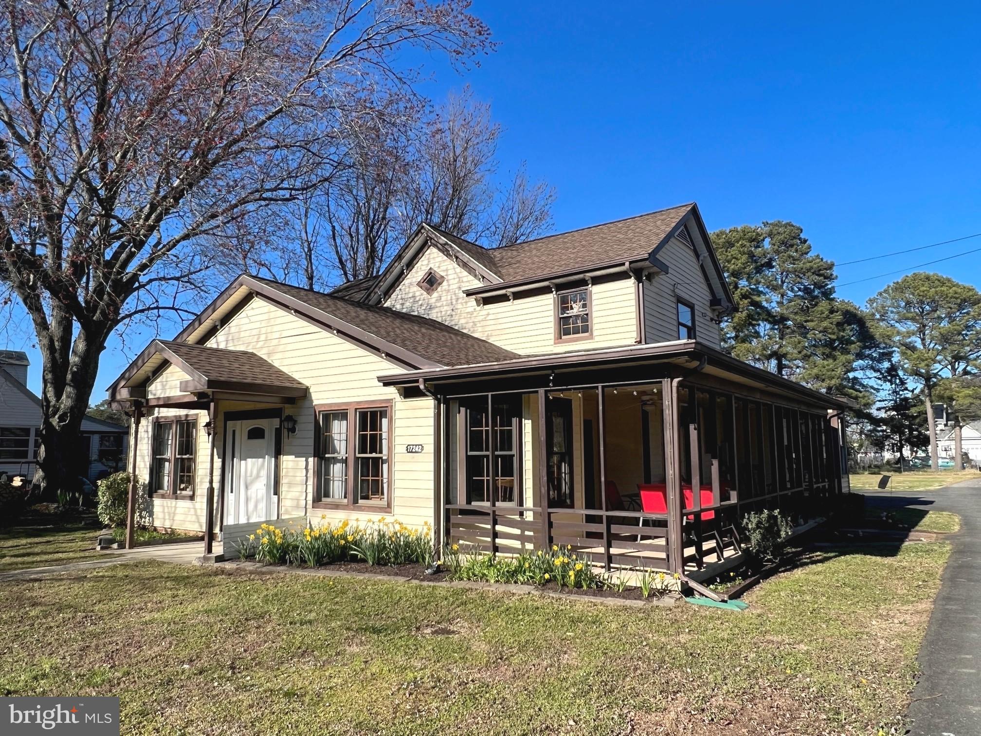 Charming farmhouse in Piney Point with deeded water access. Many renovations include flooring: granite counters, 7 mini splits, 2 year old roof, pellet stove. Large eat in kitchen has plenty of cabinets that were recently painted and newly installed countertops.. Separate dining room with French door to covered porch. Large family room. Laundry room on main level. Craft room/ utility room off of kitchen. 30 x 26 over sized garage with stairs to newly finished bonus room! New garage doors. Deck, shed. Deeded access to water and use of pier. Close to state park for boat launching, Light house museum, & restaurants.