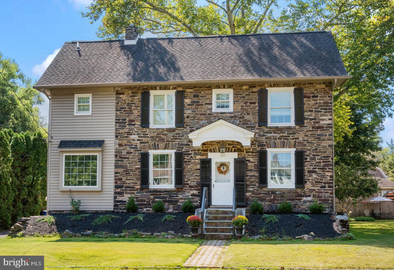 Rare Historic Gem with Modern Updates
Step into a rare opportunity to own a piece of history. Originally constructed in 1800, this timeless home was thoughtfully expanded and remodeled in 2001, blending historic charm with modern comforts. The heart of the home showcases the original exposed stone walls, once the exterior of the house, now adding character and warmth throughout. Inside, you’ll find 3 bedrooms, 2.5 baths, a formal dining room, a spacious office/living room, and a cozy family room. The family room impresses with a gas-burning stove, wood feature ceiling with recessed lighting, a built-in window seat with storage, and a full wall of custom built-ins. The large kitchen offers both functionality and charm, featuring an oversized pantry, breakfast nook, and ample workspace. Wide pine floors flow gracefully through the formal dining room, office/living room, and primary bedroom, elevating the historic feel of the home. The primary suite also boasts an extra-large closet that feels like its own room, while the second bedroom provides stairs leading to a finished attic space, currently used as a playroom that can also be a bedroom . The current owners have in hand, plans to allow the upstairs space to have walls added to turn that space into 2 bedrooms. Upstairs, the hall bath has been recently updated with elegant marble tile on the walls and floor, adding a touch of luxury. Outside, enjoy gatherings on the large deck overlooking a fenced backyard with storage shed, an ideal setting for both relaxing and entertaining. The primary bedroom has a room sized closet with built ins. With its seamless blend of historic architecture and modern upgrades, this home is truly one-of-a-kind. Located in the of charming Yardley Borough, with-in walking distance to all the shops and restaurants and easy access to all major highways.