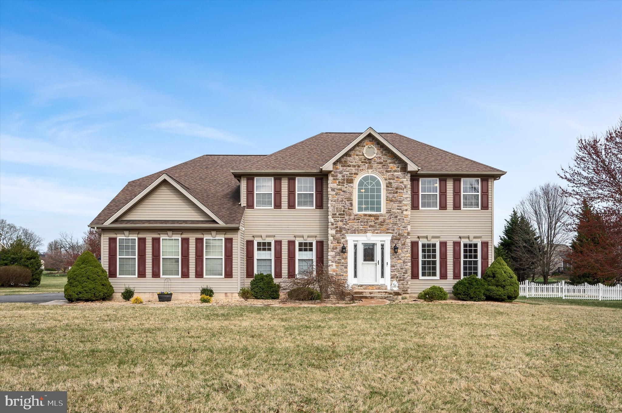 Come see this beautiful 4 bedroom, 3.5 bath colonial in the sought after Harlan Run Subdivision. This home features a huge gourmet kitchen with island cooktop, dual wall ovens, dishwasher, refrigerator and built in microwave, oversized island with seating, 42" cabinets and breakfast nook. This home has 9' ceilings on the main floor, a separate office, formal living and dining rooms, sunken family room with gas fireplace and stone surround, a two story foyer featuring tile floors that extend down the hallway to the kitchen, beautiful hardwood staircase that makes a very grand entrance. The enormous owners suite has plenty of room for your king size bed, a sitting area, barn style doors, dual sided fireplace, very large walk in closet and an ensuite bathroom with featuring separate air jet bathtub and custom tiled shower, dual sinks, recessed lighting, and gorgeous tile work. The three additional bedrooms are ample size and two have a Jack and Jill bathroom. The walkout basement is mostly finished for your game room, home theater, entertainment room, playroom, craft room or just about anything you can think of. The basement also features a full bathroom and an unfinished area for utilities and additional storage. The exterior has both stone and vinyl siding, a large rear deck completed in 2021, partially fenced back yard, shed, flat lot both front and rear yards, hip roof with architectural shingles replaced in 2019, new HVAC units in 2019 and a two car side load garage with new opener. Minutes to 81 for an easy commute almost anywhere!