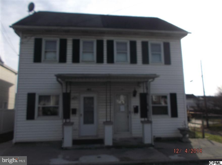 Semi-detached 3 bedroom home in Highspire. Property features 1 full, replacement windows, updated bathroom, full basement, kitchen with breakfast bar, 1 car detached garage, additional off street parking and updated electric.
