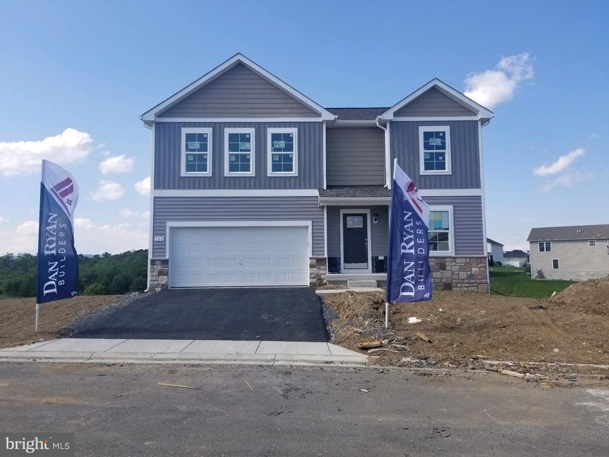 Almost Ready!  Take a summer stroll right  to 100 Alabio Court in Morning Dove Estates.  Enjoy sidewalks throughout the community and quaint lamp posts at each home.   Gorgeous partial stone front Carnegie II  with 4 Bedrooms, 2 1/2 bathrooms and 2 car garage on the most desirable cul-de-sac!  Beautiful luxury vinyl plank flooring throughout 1st floor, study with French doors,  kitchen includes white upgraded cabinets with large island, gray quartz countertops, stainless steel appliances and large walk in pantry.  Enjoy spectacular farm and mountain views along with sunsets from your 18'x14' deck.  Generous bedrooms await on the second floor including an owner's bedroom with tray ceiling, upgraded tile shower with seat, and tiled floors in your owner's bathroom and sought  after upstairs laundry.  You will have room to expand with an unfinished walkout basement with 3 piece rough in for future expansion.