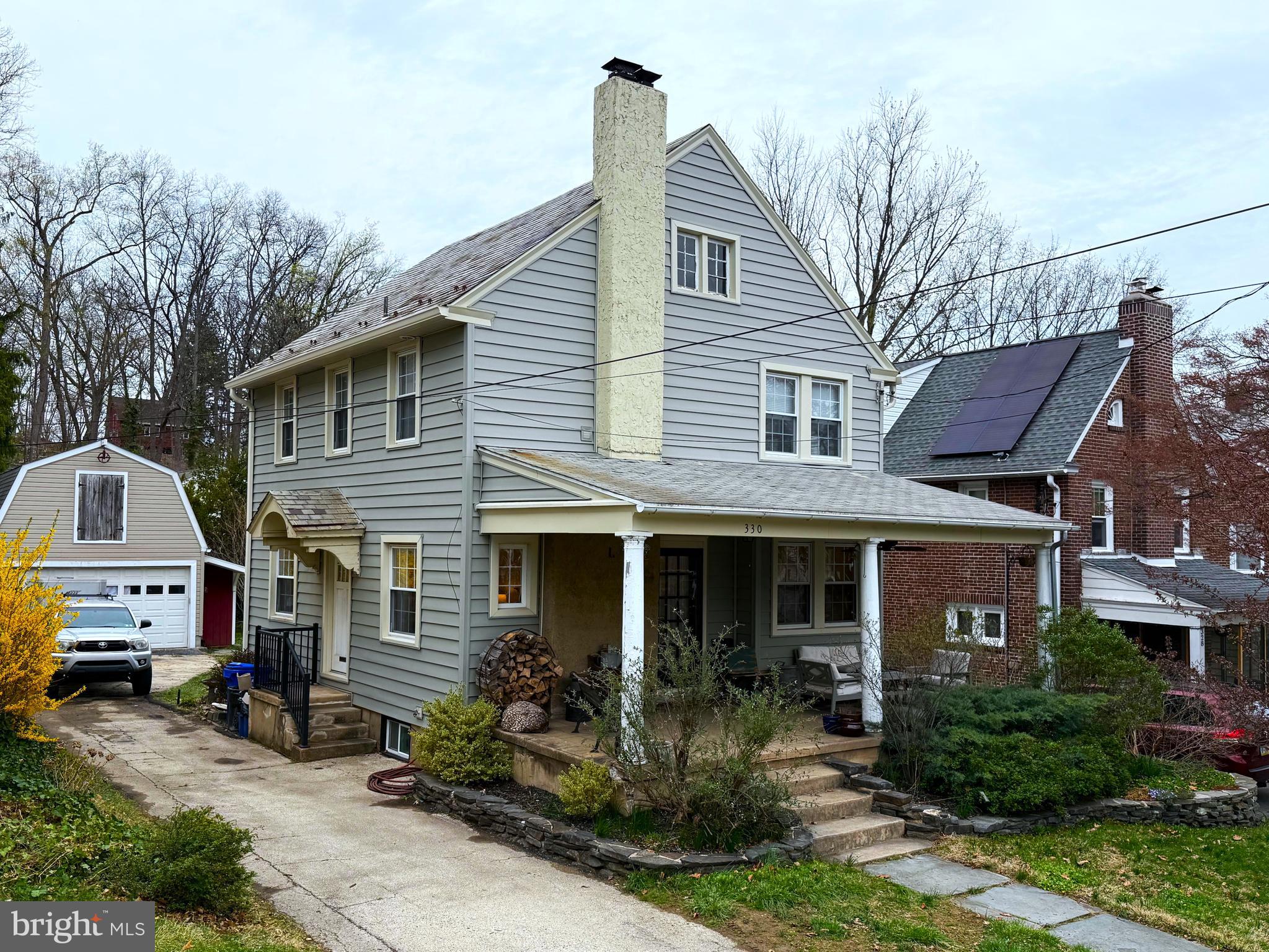 Welcome to this bright and friendly classic Glenside Colonial home with 3 bedrooms, 1.5 baths, and many bonus features. This home has been very well cared for and upgraded through the years, just waiting for the next owner’s personal touch. The first floor living room and dining room both lead into the large brand new kitchen with recessed lighting, plenty of cabinets, stainless appliances, quartz counters, under cabinet lighting, and a mudroom overlooking private fenced rear yard with a patio for dining. Off of the kitchen in the mudroom there is the convenient first floor half bath. Upstairs there are 3 bedrooms, a full bathroom with new vanity and front loading built in laundry area. The attic is clean and open to be used as storage, a playroom, or a potential 4th bedroom. Downstairs is the fully finished and insulated basement with an included in wall wired home theater system and full perimeter drain system. Out back is a large modern heated and air conditioned detached two car garage that can be used as a studio/office/shop workspace with stairs to a walk up second floor with plenty of storage. Live in comfort with a 3 zone high efficiency heating system with A/C, a high efficiency tankless water heater with a Pex manifold plumbing system, and a wood burning fireplace stove insert for those cold winter days. Conveniently located close to parks, schools, shopping, transportation, library, restaurants and more. Make an offer today and make this beautiful home yours. Owner is a licensed PA real estate agent.