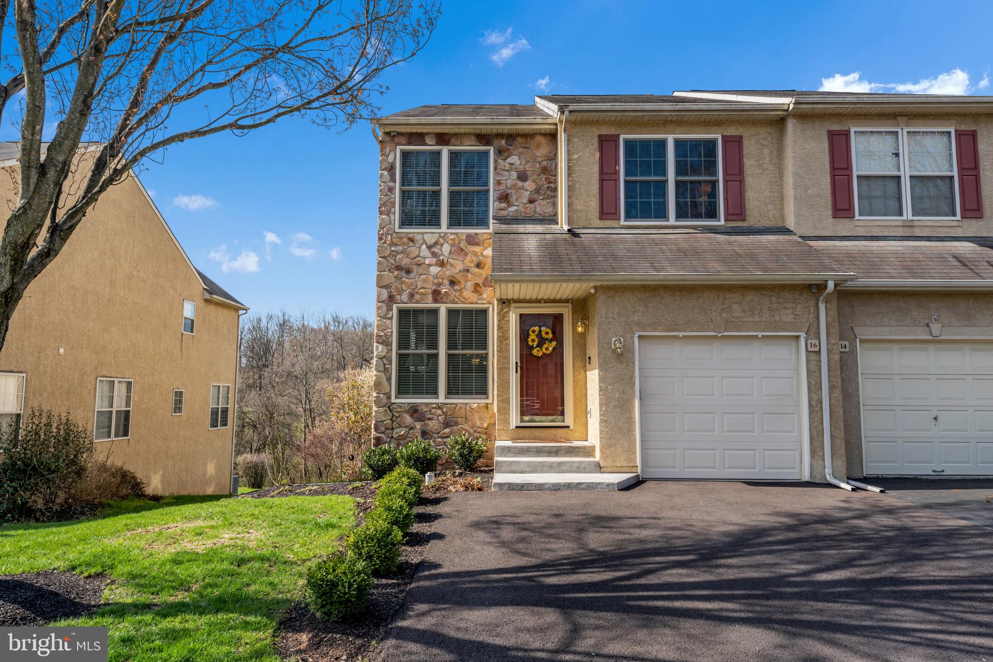 Welcome Home! Beautiful 3 bedroom with loft, 2.5 bath Pressler model end unit townhome in a prime location within the Chadwick Place community in Worcester Twp. has been well maintained by the original owners and is a must see! Spacious, bright and airy open floor plan features handsome new vinyl plank flooring throughout the main level. Foyer entry into the living room and dining room enhanced by a lovely bay window. Stunning updated eat in kitchen is open to the family room and features glass mosaic tile backsplash, large island with pendant lighting, under and above cabinet lighting, ceiling fan, stainless steel appliances including gas range, dishwasher, and microwave. Adjoining breakfast area offers slider out to the private, maintenance free Trex deck overlooking Mt. Kirk park. The fabulous family room features a dramatic vaulted ceiling and beautiful stone wood burning fireplace with raised hearth. A powder room, coat closet and mud room complete the main level.  Upstairs you will find the master suite featuring vaulted ceiling with fan, his and hers closets (one a walk in), and full bath with updated stall shower, dual vanity and soaking tub. Two additional well sized bedrooms with ceiling fans and ample closets, a full hall bath with updated glass door tub enclosure, laundry, and cozy loft overlooking the family room complete the upper level. Full walk out basement is partially finished and offers access to the patio below the deck and to the hot tub. Huge unfinished section for storage options. Attached one car garage with inside access. Additional features include, new widened driveway, Anderson windows, fresh paint, newer carpet upstairs, back wall expanded 3 feet in depth, wired for Tesla charge and a Nest thermostat. Front stucco was replaced for cosmetic reasons. Buy with Confidence One Year AHS Warranty Included. Association fee includes, common area maintenance, snow removal and trash. Great Location! Walking trail to Mt. Kirk park. Minutes to Major Routes including 422, 202, 76, 476 and PA Turnpike. Also close to schools, shopping and dining including the King of Prussia Mall and Providence Towne Center. Call and schedule an appointment today.
