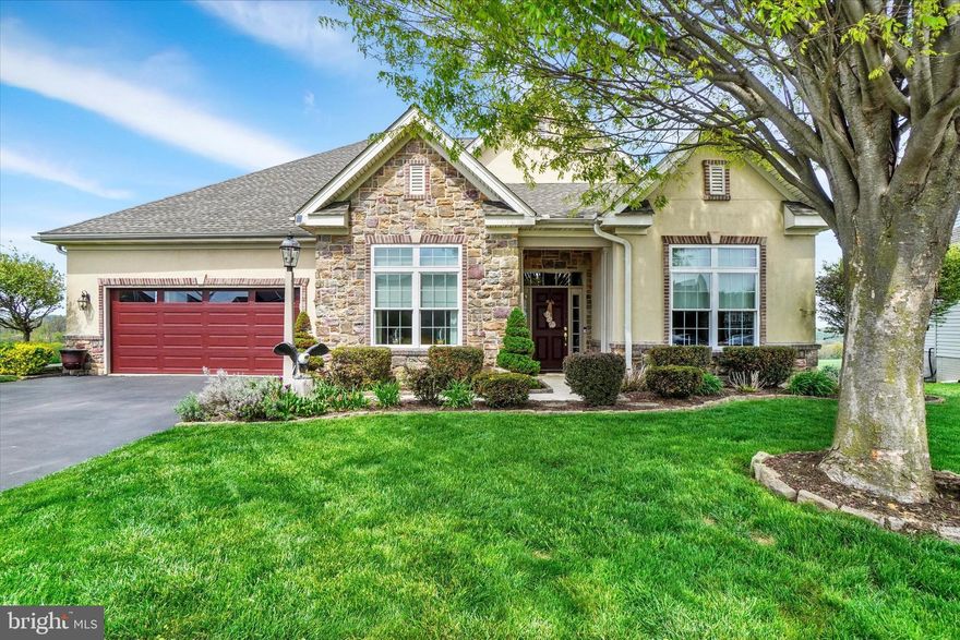 Set against a backdrop of sweeping panoramic views, this meticulously maintained luxury rancher delivers both sophistication and comfort. From the moment you step through the front door, you’ll be impressed by the home’s upscale finishes, thoughtful design, and inviting atmosphere—truly move-in ready so you can start enjoying life right away. Off the entry foyer are French doors leading to a living room or in-home office. Next is a beautiful dining room showcasing architectural accents. The heart of the home is the warm and welcoming family room with a gas fireplace, flowing seamlessly into the eat-in kitchen. Here you’ll find stainless steel appliances, a center island, walk-in pantry, and a dedicated area perfect for a coffee bar. From the dining area, you can step outside to an expansive deck where the views only get better. Whether you’re dining, relaxing, or hosting guests, the shaded pergola and other custom shades ensure comfort even on the hottest summer days. The stunning primary suite is a private retreat, featuring a tray ceiling, incredible views, and a spa-like bath complete with double vanities and a glass block walk-in shower. An additional bedroom, full bath, and laundry room round out the main level. The walk-out lower level offers endless possibilities for expansion, with Superior Walls, multiple windows, a bath rough-in, and direct access to a truly magical backyard where you can enjoy your own private oasis featuring a serene koi pond, bubbling water feature, plantings, and firepit. It’s ideal for that morning cup of coffee or your evening drink of choice, while you soak in the scenery and the view. Tucked away on a peaceful cul-de-sac street, this exceptional home combines luxury, flexibility, and unforgettable views in one remarkable package.  Community features walking trails, picnic tables, playground.  Recent updates include a new furnace, air conditioning, humidifier (2025), and Bradford White Heat Pump Water Heater reducing energy use by 30%. Walkway and patio features durable epoxy coatings.  AGENTS - Please read Agent Remarks.