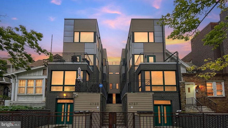 University City's 2 bed, 2.1 bath, five level condo, built 2019 with tax abatement remaining.  Perfect for students as each bedroom, on its' own level with ensuite bathroom affords privacy for studying.
The kitchen and dining level is separate from the living area and the crown jewel is the roof top deck with center city skyline views.  Gated entry at the street level and over 2500 square feet of living space.  Designer kitchen features quartz, glass backsplash, stainless refrigerator, dishwasher, micro and range.
The real bonus, after students graduate, keep this in your rental portfolio for passive income.  People will wait inline to rent in the future.  Many closets with so much storage.