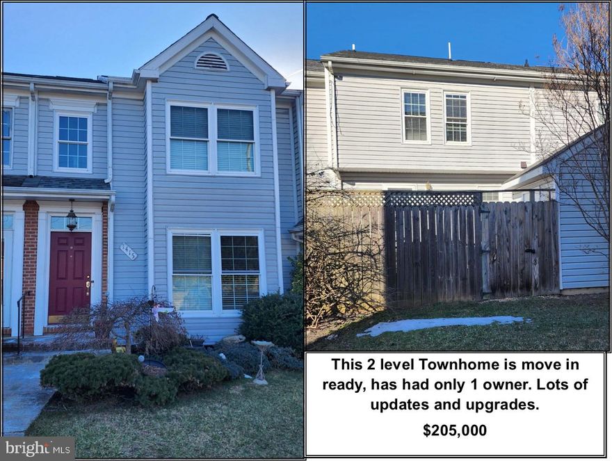 Very nice 2 level Townhome with only 1 owner has been well cared for. Main level has laminate wood flooring in living room, half bath, kitchen dining combination with upgraded countertops, & laundry. All appliances convey. Door leading to deck, storage shed and privacy fence. Upper level has 3 bedrooms, 1 full bath. This home is ready to move in.  Roof 3 years old, Hot water heater 1 year old, Furnace replaced in 2012 CA unit in 2012, new windows in 2012, Refrigerator in 2024. No HOA fees.  Property line is approximately 5 feet behind the privacy fence.