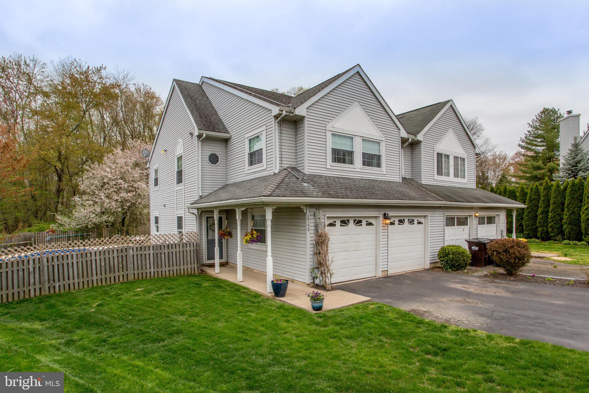 A very nice and spacious Twin in the Spring Meadow community of Warrington! This large four bedroom home provides you with exceptional comfort and living space. As you enter the front door you will immediately appreciate the beam-ceilinged living room with recessed lighting and the three sided wood burning fireplace it shares with the family room. The dining room is the perfect place for your formal or larger gatherings and is highlighted with crown moldings, chair rail, wainscoting, wood floor and a pass through to the kitchen for convenience. The family room is wide open to the kitchen and includes sliders to the wonderful outdoor area. Meal preparation and dining is a pleasure in the eat-in kitchen with tile floor, granite counters with tile backsplash and stainless appliances. The powder room was recently remodeled. Upstairs, the primary bedroom includes a large walk in closet with pull down stairs to the attic. A full remodel of the large primary bathroom was just completed and features a frameless glass shower, double vanity and space for a dressing/make-up station. The full hall bath was also recently remodeled. Pocket doors lead you into the second bedroom which includes access to storage space behind the built in shelves. Two more bedrooms with double wide closets and the upstairs laundry complete this level. All four bedrooms have ceiling fans. Enjoy the outdoors on the large patio with ample space for your tables, chairs and a grille. Be ready for those hot summer days with your own beautiful in ground pool which has just had a new liner installed. Fully fenced back yard. Tesla solar panels are an additional benefit. All of the windows were replaced and include a transferrable lifetime warranty. The water heater was replaced two years ago. A great location with Central Bucks Schools and close to shopping, dining, entertainment, and primary commuter routes.