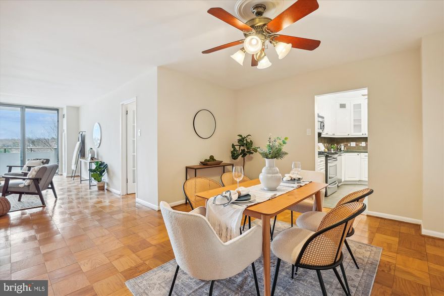 Discover the charm of this large 2-bedroom, 2 full bath condominium, encompassing over 1,330 square feet in vibrant Bethesda. The interior offers a light and spacious atmosphere with well-arranged living and dining areas that flow seamlessly together. A sizable balcony provides a perfect spot for relaxation and enjoying sunsets.

The modern kitchen is a highlight, equipped with stainless steel appliances and ample space, ensuring efficient and enjoyable meal preparation. Contemporary fixtures and tiles update both bathrooms, offering style and functionality. Each bedroom offers its own unique comfort. The primary suite, with its ensuite bath, provides a peaceful escape from the hustle and bustle of daily life. The additional bedroom is equally roomy and adaptable, ideal for a home office, nursery, or guest room, depending on your needs. Storage is ample, particularly in the bedrooms, aiding in keeping the space organized. The entire unit has been freshly painted, giving it a clean and refreshed look.

The Kenwood Condominium offers a lifestyle of convenience with all utilities included in the condo fee. Residents enjoy a variety of premium amenities, including a 24/7 concierge and security service, a refreshing outdoor pool, a fully-equipped gym, and socializing spaces such as a party room and outdoor areas with BBQ and seating. Laundry facilities are conveniently located on the same floor. The beautifully landscaped grounds invite you to unwind, featuring gas grills, walking paths, and benches.  This condo goes beyond the walls of the unit itself, offering an assigned garage parking space for added convenience. 

The condo's strategic and exceptional location near Washington D.C., Friendship Heights, and Bethesda Metro stations enhances its connectivity, with easy access to major highways and a bus stop right out front. Nestled close to key local amenities like Whole Foods, Westbard Square with its brand-new Giant Foods, and a variety of shopping and dining options, it offers the best of urban living. Just steps from your front door, the ever-popular and scenic Capital Crescent Trail awaits, adding to the allure of this prime location. Welcome home!