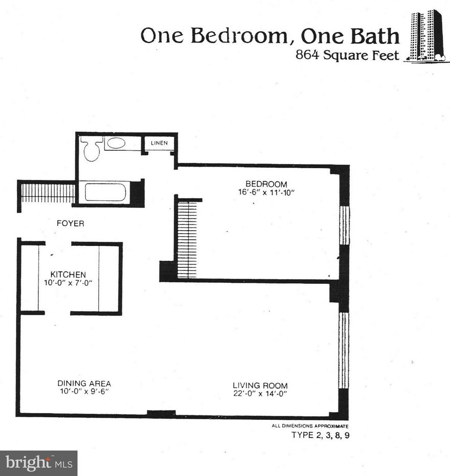 Largest one bedroom floorplan in building.  Great per square foot value in secure, full-service elevator high rise.  24-hour front desk, on-site resident manager.  Parking available in secure attached underground garage for additional fee.  24-hr parking attendant.  Hardwood flooring throughout.  Kitchen open to living space.  Central a/c.  Great location close to Penn station in heart of arts and cultural district.  Near shopping, dining, higher ed and arts institutions.