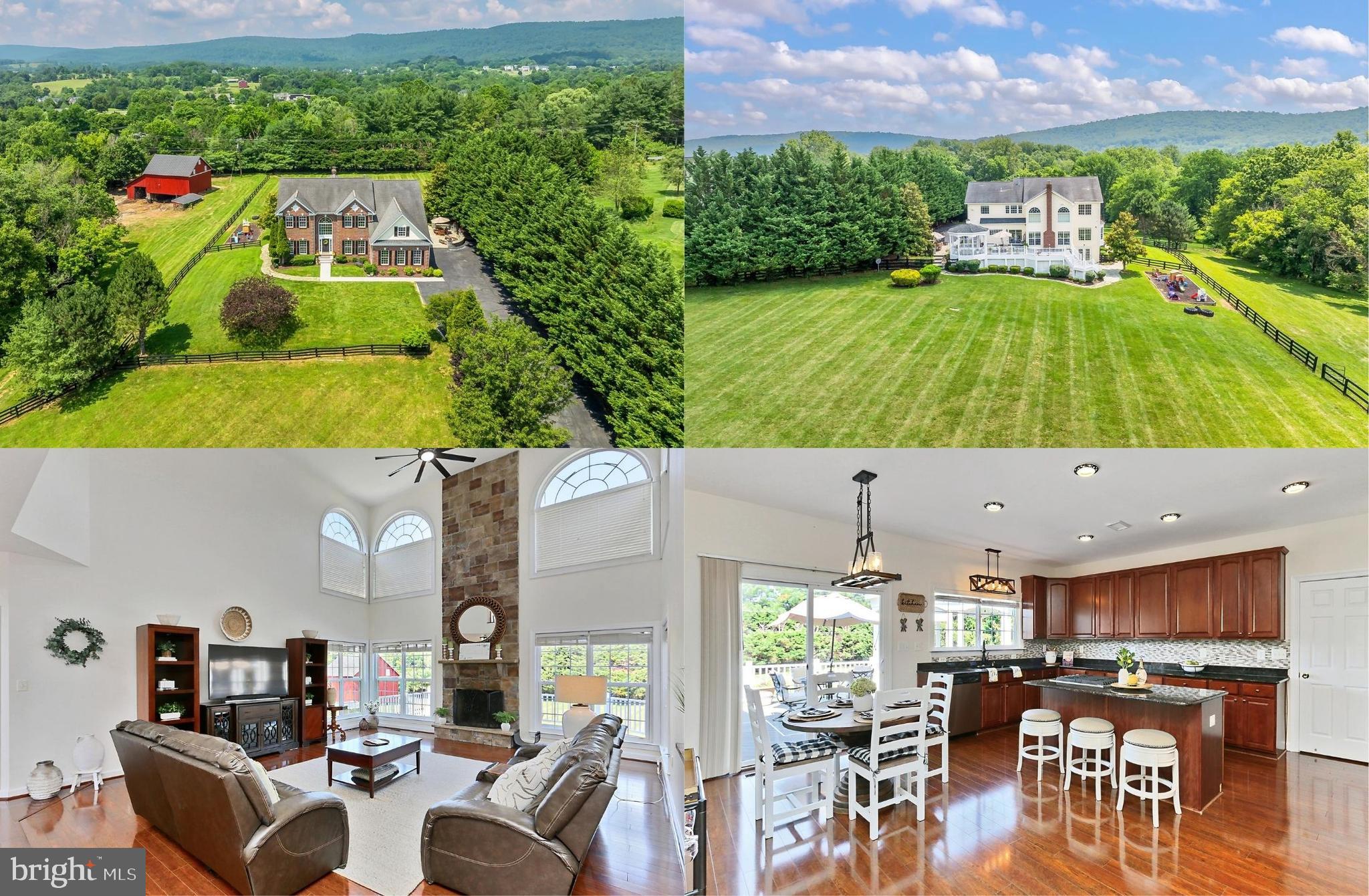 Exceptional 5.36-acre estate, with breathtaking views of the Blue Ridge Mountains as you approach the neighborhood. Discover the perfect blend of privacy, comfort, and convenience in this meticulously maintained 5 bedroom, 4.5 bath, 3 finished level home. Nestled in a tranquil enclave of just 26 homes, this property offers an idyllic retreat while still being just a short drive from the charm of Historic Hillsboro and the lively Town of Purcellville. Enjoy the freedom of country living with no HOA where chickens, lamb, sheep, ducks and goats are allowed! Plus, with several wineries just moments away, you can savor the best of both worlds: close to great local spots and the peace of a secluded setting. *** Proudly maintained by the original owners, this home features the highly sought-after Colorado floor plan, designed to impress with its grand two story foyer, sunlight living room with new LVP tile flooring, and an elegant formal dining room. The stunning two story family room with walls of stacked windows beckons you to relax in front of a beautiful floor to ceiling stone fireplace. The spacious chef’s kitchen is a true highlight, featuring stunning granite countertops, abundant 42” cabinetry, designer backsplashes, and stainless steel appliances. A center island with bar seating and the adjoining dining area is perfect for everyday dining and entertaining guests. A library with a graceful bow window, a rear staircase, powder room, and a handy mudroom/laundry and walk-in pantry compliments the main level. *** Ascend the stairs to the foyer and family room overlook, where warm new LVP flooring flows into the luxurious primary suite boasting stunning views, a soaring vaulted ceiling, separate sitting room, and a huge walk-in closet. The ensuite bath with vaulted ceiling features dual vanities, a sumptuous soaking tub and glass enclosed shower. Down the hall, three additional cheerful bedrooms—each with new LVP flooring and contemporary lighted ceiling fans—enjoy either a private or Jack-and-Jill bath. *** The light filled walk-out lower level rec room has plenty of space for games, media and features a TV wall pre-wired with a gas line, perfect for a cozy fireplace or entertainment setup! A 5th bedroom, 4th full bath, and a bonus room provide versatile living space, and a large, finished area with shelving provides loads of storage space. A series of thoughtful recent updates—the entire home freshly painted, an abundance of new lighting throughout, sleek new LV tile in the living room, and new LVP flooring on the main and upper levels offering durability and style ensure a fresh and modern feel throughout making this home truly move-in ready! *** The outdoor space is truly a private retreat—huge composite deck with a charming gazebo, multiple stone patios, one with a firepit, and room for a future pool offering gorgeous ambiance and plenty of room for outdoor gatherings. Surrounded by 85 mature Leland Cypress trees, and located at the end of the street, the property offers unparalleled privacy and a sense of seclusion. The land with blueberry bushes, apple, peach, cherry, and pear trees and open fields offers space for many activities, and with a large portion of wooded property there is plenty of room for future dream creations. Two streams converging through the woods on the property provide a serene water source and enhance the tranquil atmosphere. ***At the bottom of the property, a large historic red barn adds both charm and functionality. Accessible via a separate entrance off Harpers Ferry Rd, this barn is equipped with its own power and water supply, offering convenience and versatility. Whether you need space for machinery, animals, supplies, or more, this spacious barn provides endless possibilities. Its rustic appeal and practical features make it a standout addition to the property. For a one-of-a-kind home that combines sophistication, comfort, and convenience, make this picturesque estate your own!