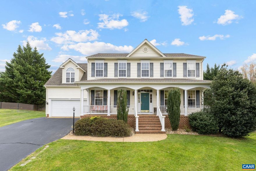 Welcome home to this beautiful new listing in desirable Western Albemarle County!  Spacious well loved home convenient to schools, Crozet, interstate 64 and UVA. Enjoy desirable Cory Farms neighborhood while relaxing on your covered front porch;  This welcoming  spacious open floorplan features large rooms and beautiful hardwood floors throughout the main level; formal living room with gas fireplace; family room overlooks private backyard; gourmet eat-in  kitchen with guartz countertops & stainless steel appliances and formal dining room; Upper level features vaulted primary suite with walk-in closet and ensuite bath; 4 additional large bedrooms and full bath; full basement for future square footage with roughed in plumbing.  Hvac with built in humidifier; Purified water system in kitchen with faucet. Large recently rebuilt rear deck to enjoy private backyard. Roof, hot water heater and upstairs hvac unit recently replaced.,Quartz Counter,Fireplace in Living Room