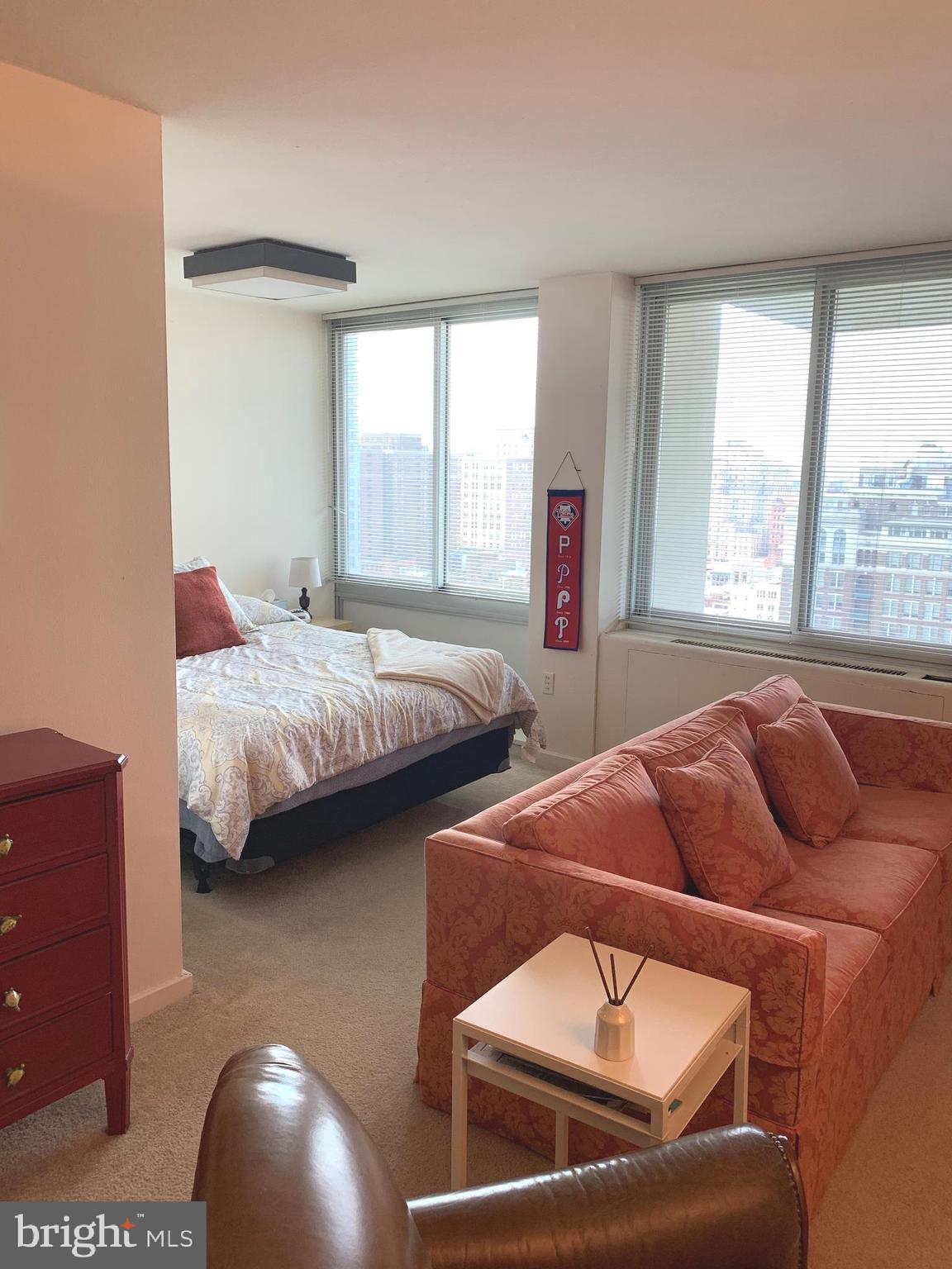 Amply spaced studio on a high floor showcasing views of Washington Square. The home offers a spacious living room with lots of natural light, separate kitchen and a sleeping alcove. The bathroom has a combination shower/tub and single vanity. There is excellent storage space throughout. Residents of Hopkinson House enjoy a 24-hour doorman and concierge and rooftop pool. Located on Washington Square, The Hopkinson House is steps from many of the city's finest museums, cultural institutions, theaters and restaurants. 30th Street Station and Philadelphia International Airport are only minutes away.