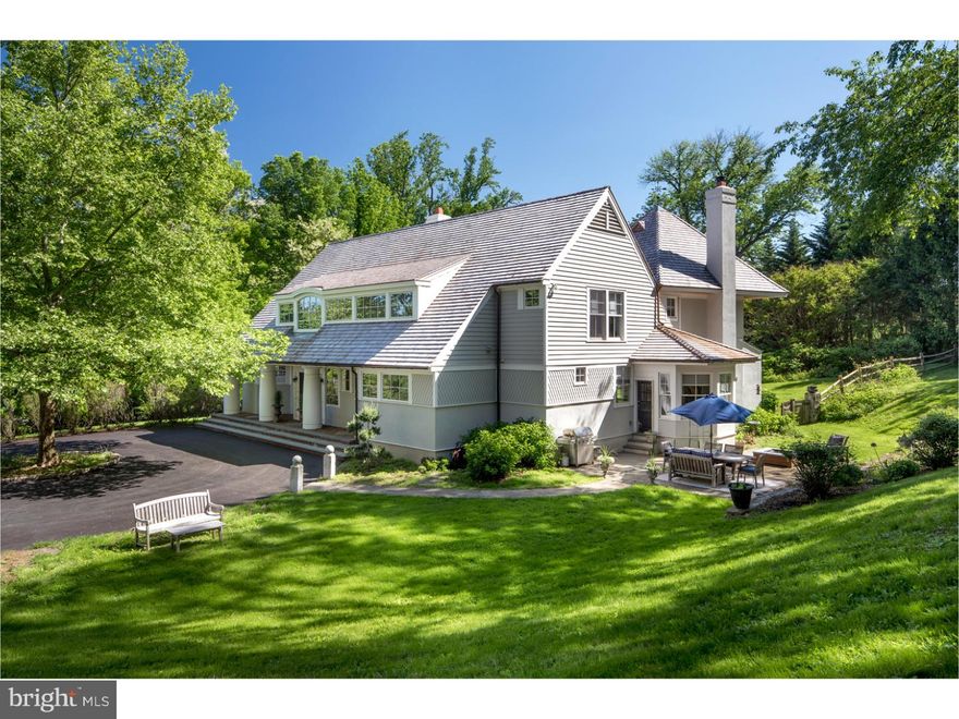 An ethereal 2 acres of bucolic, beautifully landscaped property surrounds this stunning Main Line country estate designed by the preeminent John Fox Hayes, Jr. and Ed Mahoney. The private environs and premier cul-de-sac location are truly captivating, with a long elegant drive lined with lovely trees that take on the colors of the changing seasons. Fronted by a circular drive, and greeting you with an open covered porch with stately columns, this exquisite 5/6 bedroom home in an ultra-desirable enclave of Radnor Township offers an exceptionally comfortableupscale lifestyle. Right on your grounds you can enjoy the blissfulness of an in-ground pool and hot tub, as well as extensive lawn area for all to play, and outdoor patios for parties and barbecues providing a special slice of heaven. The thoughtfully laid out, impeccably finished interior is a perfect backdrop for hosting guests and family occasions you will remember for years to come. Sophisticated details abound throughout and add to the allure, such as cathedral/vaulted ceilings, open archways, finished wood, stone and carpeted floors, tasteful moldings, and high-end fixtures, appliances and systems. The expansive open floor plan is filled with generous natural light and seamlessly facilitates comfortable living and entertaining. Lovely fireplaces grace both the living room/great room and the family, adding warmth and charm. The chef's kitchen is inspiring, with premium appliances, a center island, pantry, and sunny breakfast room for morning coffee and snacks. A study/library surrounded with bookshelves is a perfect spot to read.   The upper level presents 4 spacious bedrooms and 3 full baths, including a wonderful master suite with a walk-in closet and spa-style bath. The large 2nd story of the detached 3-car garage (with heating and AC) adds the potential of making this a 5/6 bedroom house with many possibilities for the space including an in-law suite, guest suite, even a private office or gym. Other highlights of this pristinely maintained home include a 1st floor powder room and mud room, 2nd floor laundry room and rear balcony, finished basement, attic storage, central vacuum, central air, a security system,and new cedar shake roof. Minutes away is Downtown Wayne, King of Prussia Mall, great restaurants, award-winning schools, and all major transportation routes!