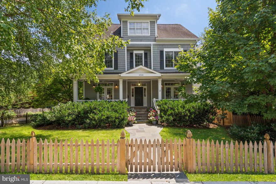 Custom built in 2004 -- 4500 Maple Ave is sited on a pristinely landscaped and fully fenced 0.13-acre lot, the colonial’s classic façade, adorned with an idyllic front porch, lends a warm welcome to the 6 Bedroom, 5.5 Bathroom residence’s light-filled interiors. Spanning 6,500 total square feet, the home’s expansive floor plan provides great flexibility to accommodate a variety of family needs. The Main Level’s entertaining salons offer luxurious functionality, with soaring 9’ ceilings adorning the formal Living and Dining Rooms, Study, and the Gourmet Kitchen that opens to the spacious yet cozy Family Room. Double French doors access the home’s rear Deck for seamless al fresco dining overlooking the lush rear yard. The Second Level hosts 4 Bedrooms and 3 Full Bathrooms, to include an expansive Primary Suite complete with tray ceilings, 2 walk-in closets, and a spa-like ensuite Bathroom with soaking tub, stall shower, and dual vanity. A conveniently appointed Laundry Room offers effortless everyday convenience. The Third Level boasts a Bedroom, Full Bathroom, Office, and numerous storage spaces. The multifunctional Lower Level is perfect for entertaining a crowd with a large Recreation Room, Full Bathroom, Storage Space, Mudroom with access to the home’s attached Garage.
Located in the coveted West Chevy Chase Heights neighborhood, residents of this exemplary abode can rejoice in the area’s excellent walkability score and enjoy proximity to Bethesda’s commercial corridor, Trader Joe’s, Harris Teeter, Columbia Country Club, neighborhood parks, schools, and Metro access which are just blocks away.