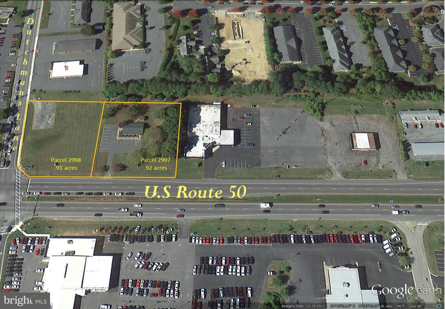 Two RT 50 parcels located in Easton on sought after O.C. bound side at corner of Rt 50 and Dutchman s Lane. Office on property in good condition but sold as-is. Zoned General Commercial with all utilities available at site.