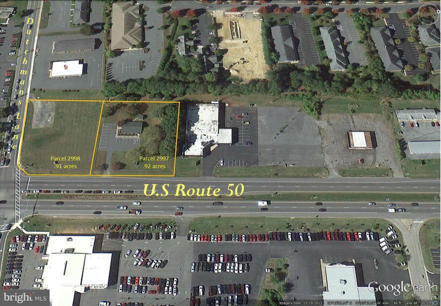 Two RT 50 parcels located in Easton on sought after O.C. bound side at corner of Rt 50 and Dutchman s Lane. Office on property in good condition but sold as-is.  Zoned General Commercial with all utilities available at site.