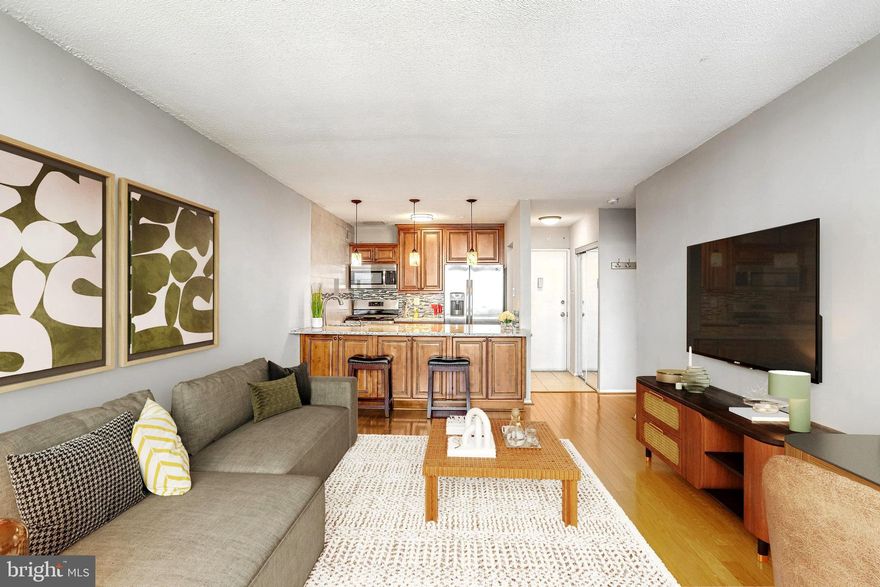 ***All utilities & parking included*** Top floor 1BR/1BA in the sought-after Forum building. Wall of windows with panoramic view and abundant light, open kitchen w/huge island for dining or working, elegant wood floor throughout, three large closets, updated huge bath w/soaking tub. Common laundry & trash chute on each floor. Outdoor pool, tennis court, and 24/7 front desk! Walk to N. Bethesda Metro, Pike & Rose shopping & dining, Harris Teeter, Giant, Target. Close to NIH, easy access to I-495 and I-270. Cats and small dogs under 25lbs are welcome. One time pet fee $150 for dogs. Move-in fee $300 and renter's insurance required.