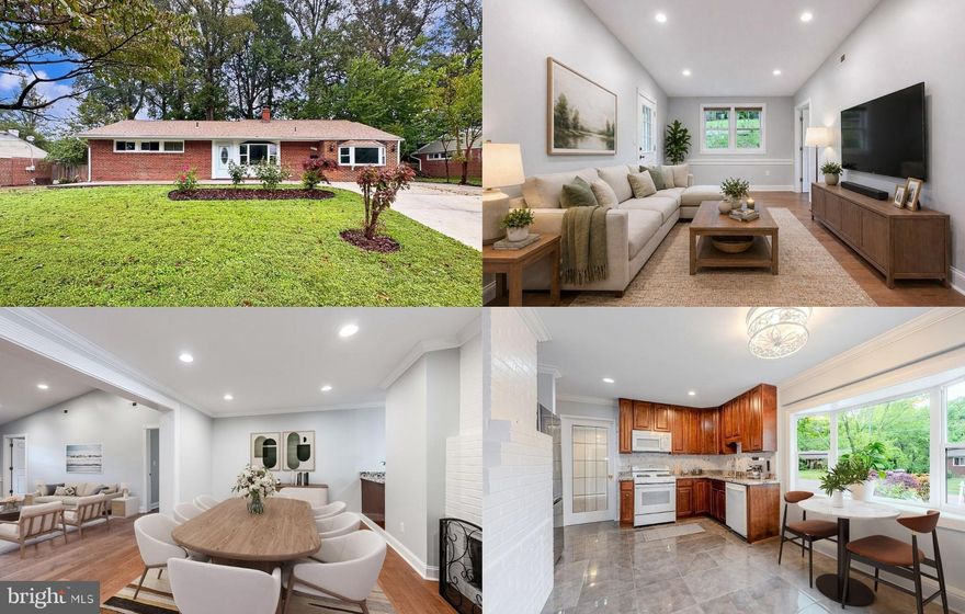 Nestled on a quiet street in the heart of Springfield, this expanded and tastefully updated 5-bedroom, 2 full bath brick rambler offers charm, comfort, and unbeatable convenience—all within walking distance to Brookfield Park and Lake Accotink. This home showcases fresh new neutral designer paint, upgraded lighting, and beautiful brand new engineered hardwood oak flooring throughout and features a modernized kitchen, refreshed baths, and a spacious den—ideal for a home office or game/play area. The kitchen with a bay window has upgraded 42” cabinetry, striking granite countertops with custom tile backsplash, and quality appliances. A serving bar opens to the spacious dining room that has plenty of space for both formal and casual occasions and a cozy woodburning fireplace that is sure to enhance any meal. The adjoining family room with a soaring vaulted ceiling invites you to relax and unwind and the open layout facilitates entertaining. The light filled primary suite with wall of windows boasts crown molding, a walk-in closet, and ensuite bath with a separate vanity area and tub/shower combo. 5 cheerful bedrooms, each with LVP flooring and upgraded lighting, provide versatile living space and share easy access a stylish renovated hall bath. The dedicated laundry room with front loading machines adds convenience. A covered patio with brand new wood ceiling and generous fenced backyard with majestic shade trees is perfect for outdoor relaxation and gathering with family and friends, while a garden shed and planting beds, an oversized concrete driveway, and well-maintained walkways add to its appeal. Just minutes from Springfield Town Center, popular dining spots, and major commuter routes including I-95, I-495, the Fairfax County Parkway and the VRE. If you’re looking for a quality built home updated with all the modern luxuries homebuyers seek in a spectacular location, this is it!