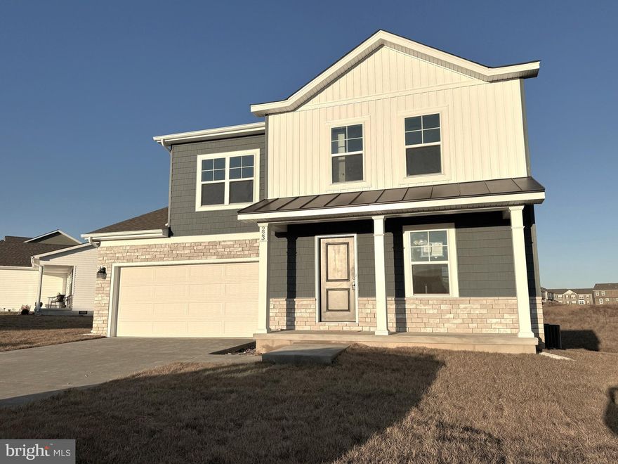 To Be Built Colonial Home on 1/3 ac culdesac lot.   Home offers just over 1500 finished sqft of living space featuring an open floor plan with 3 bedrooms/ 2.5 baths.  The main level has Kitchen with large island and granite countertops, pantry, stainless steel appliances and recessed lights and Family Room with ceiling fan and LVP flooring throughout main level.  The upper level has 3 bedrooms, 2 full baths, and large laundry room.  The primary bedroom has full bath with tile shower & glass door and walk in closet.  Home comes with full front porch, 10x12 rear concrete patio, and Stone accents across front.  2-car garage with auto opener and concrete driveway are all included.  Photos are similar construction