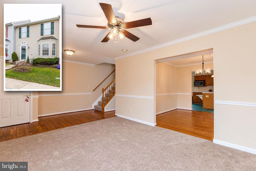 Well Maintained 3 bedroom home with possible 4th bedroom in the basement. This house has 4 bathrooms, 2 full baths and 2 half baths.  Just  Freshly, painted with new carpet thru-out, crown molding, chair rail. Spacious Eat-in Kitchen w/Breakfast/work station island, french doors leading out to large deck that overlooks the woods. Basement fully finished with family room, office that could be used as a possible 4th bedroom. Basement has sliding glass doors that walk out to  flat fenced yard.