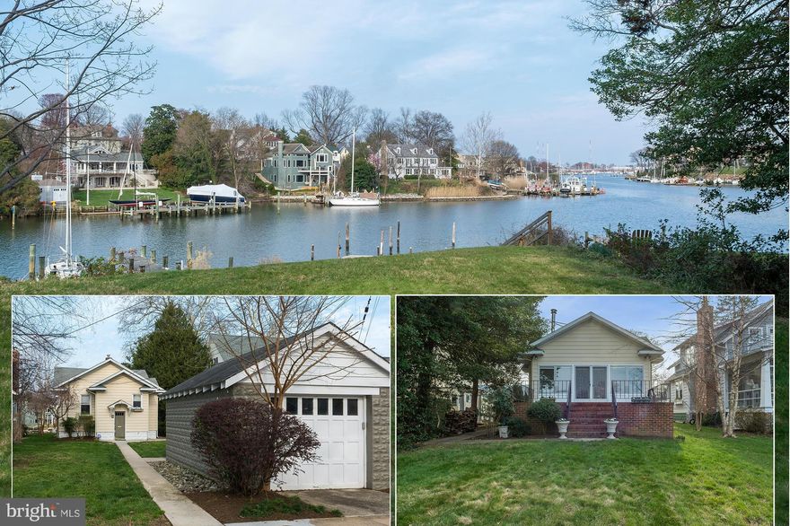 Stellar location in Murray Hill! Rare opportunity to build a new home on the water with long views of Spa Creek! Current cottage sold "as is". Nearly 50 feet of waterfront on Spa Creek. Two BRs on Main Level. Walk out to water from Living Room. Lower Level Family Room, office and potential third bedroom.  Pier and stone bulkhead sold as is.