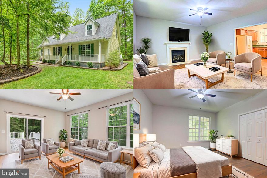 Set on 2.37 acres of beautifully landscaped grounds with mature trees, this home offers a private retreat blending country serenity with modern living. The wide front porch provides a peaceful space to enjoy quiet mornings and relaxing evenings. Inside, the family room features a cozy gas log fireplace, and the kitchen with gas cooking opens to the dining area and bright sunroom, ideal for year-round enjoyment. The main-level owner’s suite includes a spacious ensuite bath with a jetted soaking tub and separate shower. Upstairs, two oversized bedrooms offer flexible space for guests or a home office. Outdoor living is a highlight with a Trex deck, above-ground pool, and hot tub surrounded by natural privacy, perfect for entertaining or unwinding. Practical features include two storage sheds and a whole-home generator. While the location feels tucked away, it’s just minutes from I-95 and a short drive to Fredericksburg, Richmond, Lake Anna, Dominion Raceway, and the future Kalahari Resort, set to open in Fall 2026. This newly renovated home offers peaceful country living with convenient access to major destinations. Photos may be virtually staged