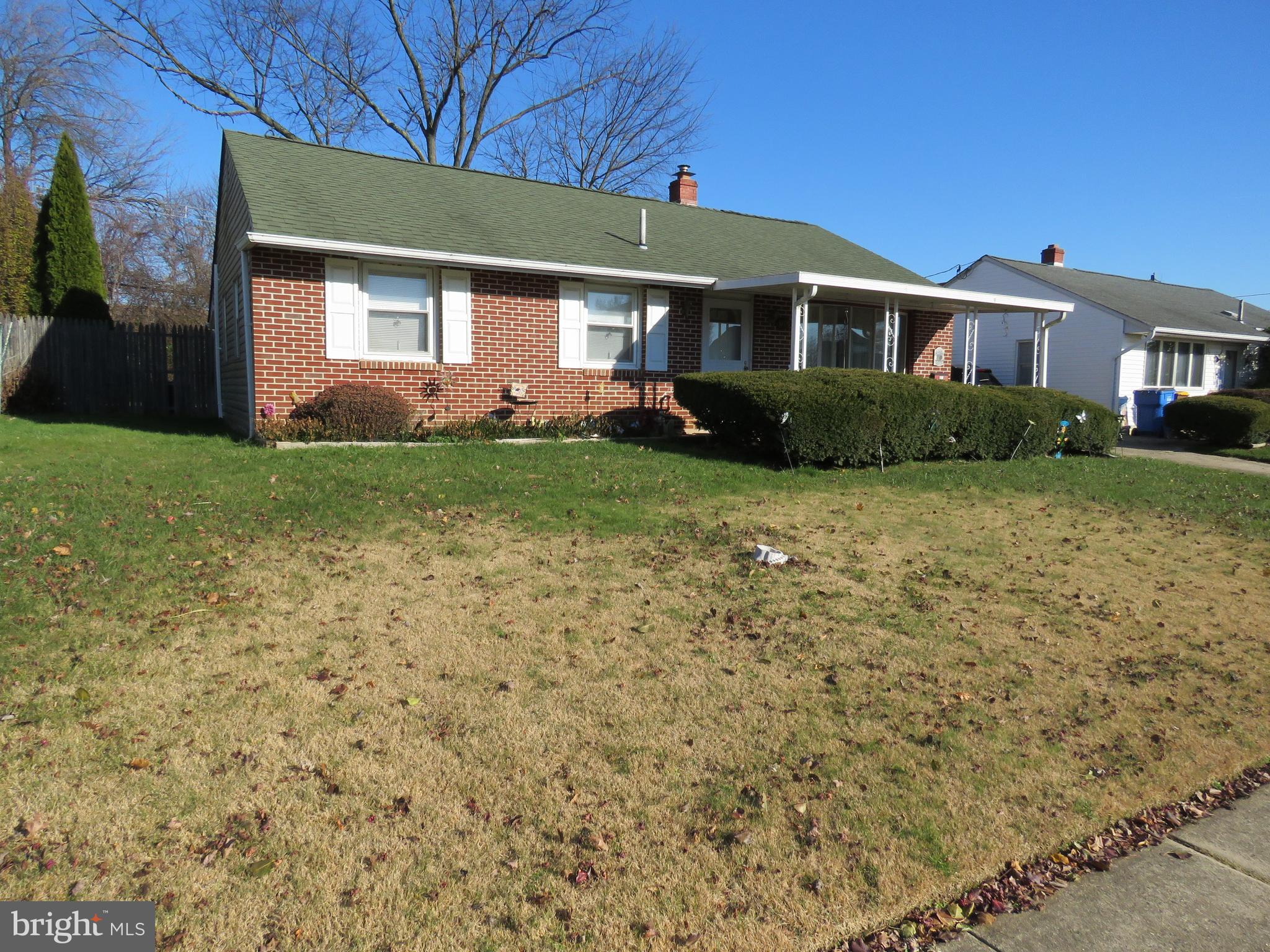 Beautiful brick front rancher in the heart of Nottingham. Formal living room with large front bow window and gas fireplace. Two good size bedrooms and remodeled hall bath. Dining room between Living room and family room across the back. Completely remodeled kitchen with plenty of 42' light wood custom cabinets. Tiled Kitchen floor and tiled backsplash. Maytag oven with gas range and matching built in mirco-wave. Built in dishwasher. Large side by side refrigerator with water/ice on door. Large opening pass through to formal living room. Enough kitchen space for table plus dining room for bigger meals. Very nice open design. Laundry room and extra large closets off family room addition.
Very Nice 20' by 7" covered front porch for quiet days sitting outfront. Brick front with vinyl siding on sides & rear of home make for a maintenance free exterior. Gas heat & central area. Door off family room leads to good size fenced yard with patio. Vinyl replacement windows throughout and newer front and back entry doors. Very well maintained home. Great location within desirable Nottingham Village in Bensalem Township. Close to shopping and major highways including Pa turnpike.