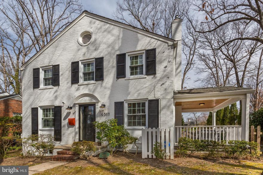 This 4 bedroom / 3.5 bathroom classic white Colonial elegantly sits on a .21 acre lot boasting impeccable 1940’s architectural details that blend seamlessly with its modern updates.  
<br><br>
The main level offers a sun-drenched family room with wood-burning fireplace, a separate formal dining room with a wood burning fireplace, a library/entry foyer with built-ins and a renovated eat-in kitchen that has granite countertops and a new gas stove.  The kitchen is flooded with sunlight from morning to evening with windows facing east, north and west.  There’s an abundance of storage and a great circular flow from the dining room to the kitchen and outdoor covered porch and flagstone patio.  Also on this level is a powder room with a large coat closet and separate entrance door to the driveway.
<br><br>
The upper level features four bedrooms and a huge bonus room that can be used as a playroom/office/family room.  The majority of this home is covered in hardwood flooring and all the windows have been replaced.  
<br><br>
Incredibly rare, this home provides a long and paved driveway with parking for 4-5 cars.  There is a storage shed next to the driveway for gardening tools, trash/recycling and bicycles.  The side patio is private and perfect for al fresco dining and entertaining.
<br><br>
Located well above Massachusetts Avenue and accessed from the neighborhood Wellborn Alley, the home is part of the Whitman high school cluster and a short distance to the Capital Crescent Trail, C&O Canal, Potomac River, Sangamore Shopping Center, Whole Foods, Downtown Bethesda and soon to be Westbard Square.  This neighborhood is close-in to DC and VA and offers a truly charming community with holiday gatherings, parades, and neighborhood events.