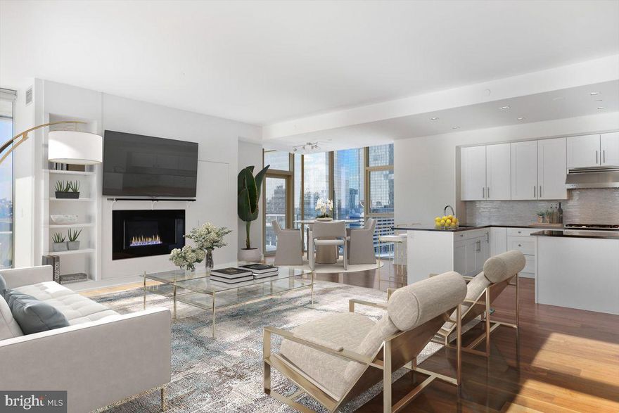 Open House - BY APPOINTMENT ONLY on Sunday 2/18 from 1pm-3pm. Welcome to One Riverside Condominium. A world-class building situated on one of Philadelphia's most spectacular waterfront locations. This corner unit is a 3 bedroom, 3.5 bath condominium with fireplace and is a stunning sight to behold and includes 1 parking license. As you enter, you are immediately star-struck by the breathtaking views of Philadelphia through the floor-to-ceiling windows that line every wall of the unit with custom electric shades. Located in one of the most desirable locations in Philadelphia, One Riverside is situated among Schuylkill River Park and Fitler Square Park, offering beautiful gardens, the delightful community dog park, tennis courts and access to the river trail. The terrace, off of the living room, allow you to step out and enjoy the dramatic and endless views of the city skyline. The eat-in kitchen is equipped with Miele appliances, granite countertops and plenty of storage. Each bedroom has an en-suite and spacious closets.  The wealth of amenities makes One Riverside that much more desirable with its state-of-the-art fitness center, indoor pool, fully equipped business center, club room with fireplace and catering kitchen, lush private garden, hospitality suite for guests at $200 per night, commercial-grade laundry for oversize items, (additional cost) valet garage parking, 24-hour concierge service, cold storage for grocery delivery, and a terrace with an outdoor kitchen and stunning city views. Gas is also included. Just a 10-minute walk to 30th Street Train Station, the University of Pennsylvania, Drexel University, Rittenhouse Square, Boathouse Row, and more! Unit interior photos to follow!