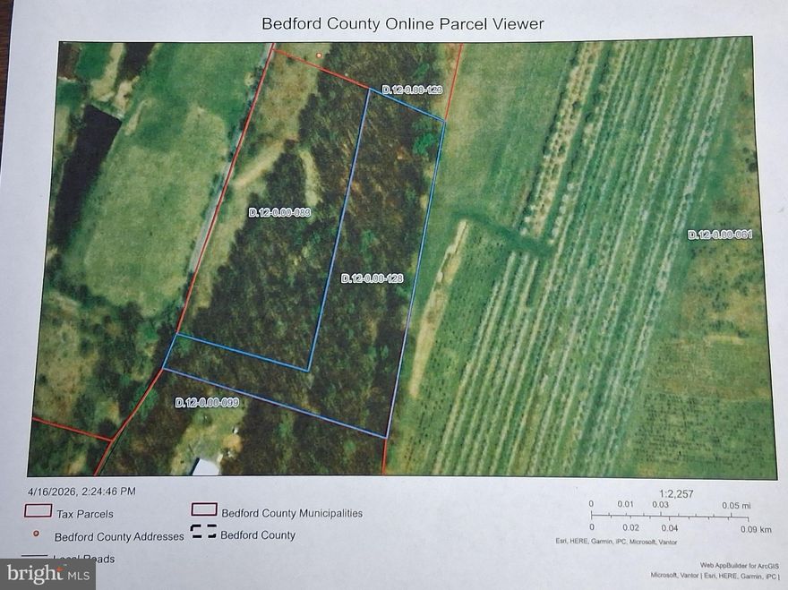 Welcome to Teaberry Rd. Bedford, PA! 4 acres waiting for your new dream home. 50 feet of road frontage for access to the property.  Close to many amenities. Historical Downtown Bedford, PA.  Shawnee State Park.  I-99, I-76, I-70, Rt. 30 are 30 minuets or within 30 minuets of the property.  Approximately 30 minuets to the Maryland line. Hunting areas are close by also. Surveyed. Take a look today!
More pictures to come.