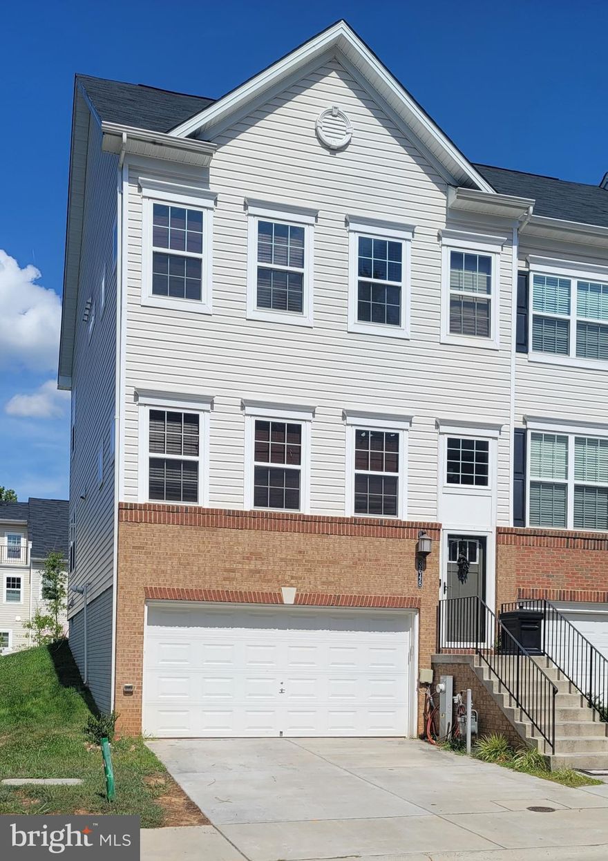 3 years young, 2 car garage end unit townhome with open main level. Beautiful kitchen with large island and walk-in pantry.  great for entertaining. Washer and dryer located on the upper level for easy laundry access. Minutes to plenty of shopping, entertaining and B/W Parkway and Rte 1.