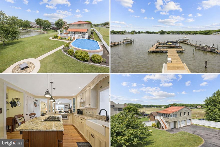 Nestled in the serene enclave of Bowleys Quarters, this exquisite coastal residence offers a luxurious lifestyle defined by elegance and comfort. Originally built in 1949 and a complete renovation is 2007, the charming shingle-sided main home harmonizes beautifully with its picturesque surroundings, featuring three spacious bedrooms, three custom-designed full bathrooms, and a versatile first-floor office/bedroom. At the heart of the home, a chef’s dream kitchen boasts custom cabinetry and high-end appliances, perfect for high-end entertaining and daily relaxation alike. A gas burning fire place centered in the living room for cozy Fall /Winter evenings.
The property is uniquely enhanced by a 1,000-square-foot detached guest house, providing a complete secondary residence with a full kitchen, living room with waterfront views, two bedrooms, and private laundry. This additional structure also houses a dedicated exercise room and a one-car garage with ample storage for recreational gear. Outside, the grounds transform into a private oasis; an expansive deck with a pool and hot tub overlooks the tranquil waters of Galloway Creek, just steps away.
For water enthusiasts, this property is a rare gem. With 100 feet of private waterfrontage, the estate includes a massive dock -multi-vessel capability: expansive waterfront setup including a 140-foot main pier and three 45-foot fingers piers, offering ample dockage for large vessels and guest boats, site equipped with an electric hoist and multiple slips accommodating up to three powerboats and two jet skis, dedicated boat storage house ensures effortless access to aquatic adventures, while lush landscaping and meandering sidewalks lead up to a fire pit or directly to the pier, complete the sense of community and retreat. This home is more than a residence; it is a complete waterfront lifestyle designed to elevate every everyday experience.