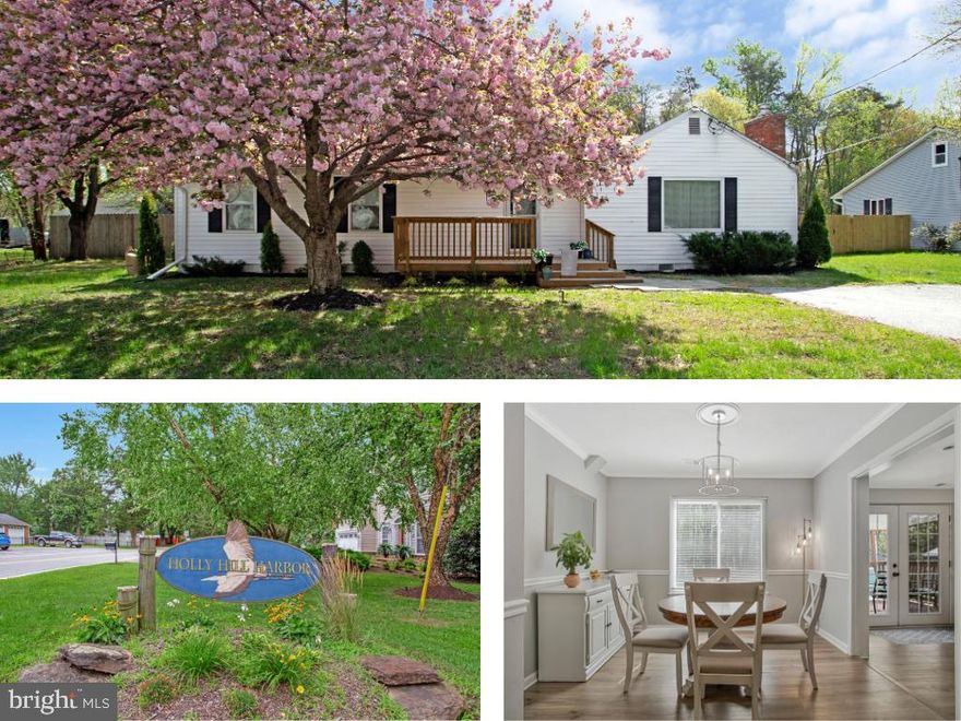 Welcome to Holly Hill Harbor, a peaceful water-privileged community on the scenic Mayo Peninsula in Edgewater, Maryland. Known for its family-friendly atmosphere and relaxed coastal feel, residents enjoy access to a community beach, playground, and boat ramp—perfect for embracing the Chesapeake lifestyle.

Situated on a beautiful .44-acre flat lot, this home offers exceptional outdoor living with a fully fenced backyard, mature trees, and a serene setting that provides both privacy and space—enhanced by a privacy fence for added seclusion. The covered deck is ideal for grilling, entertaining, or simply relaxing during the warm months, while the welcoming front porch adds classic charm and curb appeal. Ample parking and two storage sheds provide convenience and functionality.

Inside, you’ll find stunning luxury vinyl plank flooring flowing throughout the main living areas and an enormous living room filled with natural light. The expansive kitchen features abundant cabinetry, granite countertops, and a well-appointed appliance package, offering both style and practicality. A traditional dining room provides the perfect setting for gatherings and everyday meals.

The updated bathroom boasts stone flooring, a large vanity, and a tub, combining durability with timeless design. Additional recent improvements include a new well (just 6 months old) and a water softener (approximately 1 year old), adding value and peace of mind.

With generous outdoor space, inviting interior finishes, and access to sought-after community amenities, this home delivers the ideal blend of comfort, privacy, and water-oriented living in one of Edgewater’s most desirable neighborhoods.