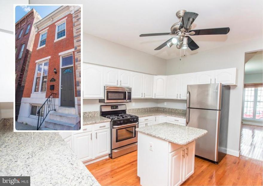 SPECTACULARLY DESIGNED ROWHOME W/ MODERN AMENITIES & ROOFTOP TERRACE! Spacious LR w/ hw floors, main lvl half bath, Chef's kit w/ island, granite cntrs & ss appliances, sep dining room, exp brick throughout both floors. Master suite w/ full bath w/ whirlpool tub & sep shower, 2nd bed suite w/ sep. bath. Rooftop deck w/ amazing city views! PRIME, WALKABLE FEDERAL HILL LOCATION!!