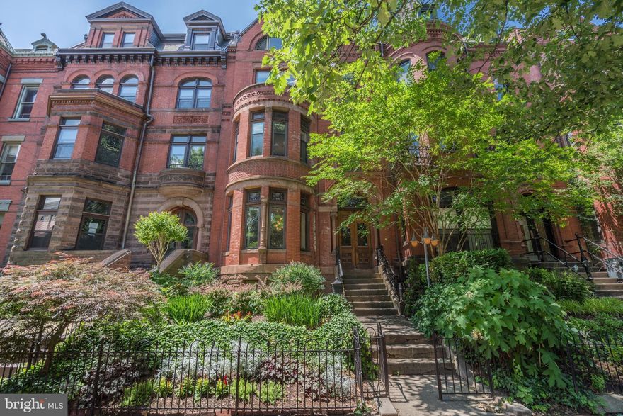 Grand Dame in Logan Circle 8BR/6.5BA total. Main house with 5BR/3.5BA, two rental units &  carriage house. Pristine home renovated to keep soaring ceilings, hardwood floors & beautiful mill-work, features grmt kitchen, large private patio, separate dining room, grand foyer, & four fireplaces.  Abundant storage, lots of natural light, parking & garden in front.