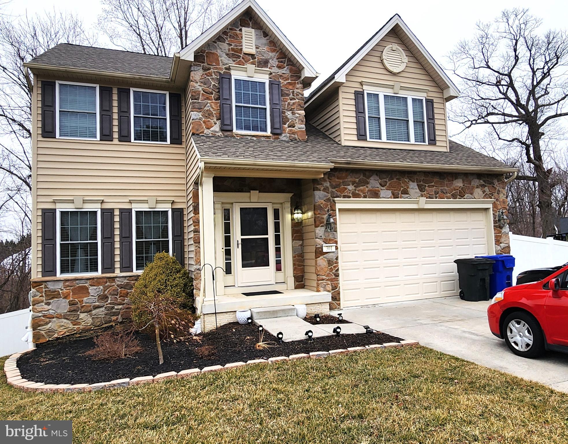 Price reduced. Welcome home to this beautiful, stone-front colonial situated on a cul-de-sac. The exterior features professional landscaping, a stamped concrete patio to the walkout below, and a six-foot vinyl privacy fence to complete a private backyard and a maintenance-free Trex deck. Fabulous kitchen w/ granite counters, 42" hardwood cabinets, huge pantry, breakfast area & hardwood floors throughout the house on the upper and main floors. Plenty of bathrooms are packed on the upper level, including a primary bath, 1/2 on the main level, and a full bath on the lower level. The main level boasts an elegant formal combo living room and formal dining room accented with/beautiful hardwood floors and recess lighting. Primary suite w/tray ceiling, primary bath w/double sinks, oversized shower w/custom tile work. Large bedrooms! There are tons of closet space! Completed lower level with walkout exit. An enormous recreation room with a walk-out to a patio, a den/library that can be converted into a 5th bedroom, a full bath, a shiny ceramic floor, and additional storage. This property is situated in a well-established neighborhood with convenient access to shopping, dining, and top-rated schools. With a beautiful lot, exceptional interior features, and extensive living space, this home presents a rare opportunity in the heart of Bel Air, Harford County.