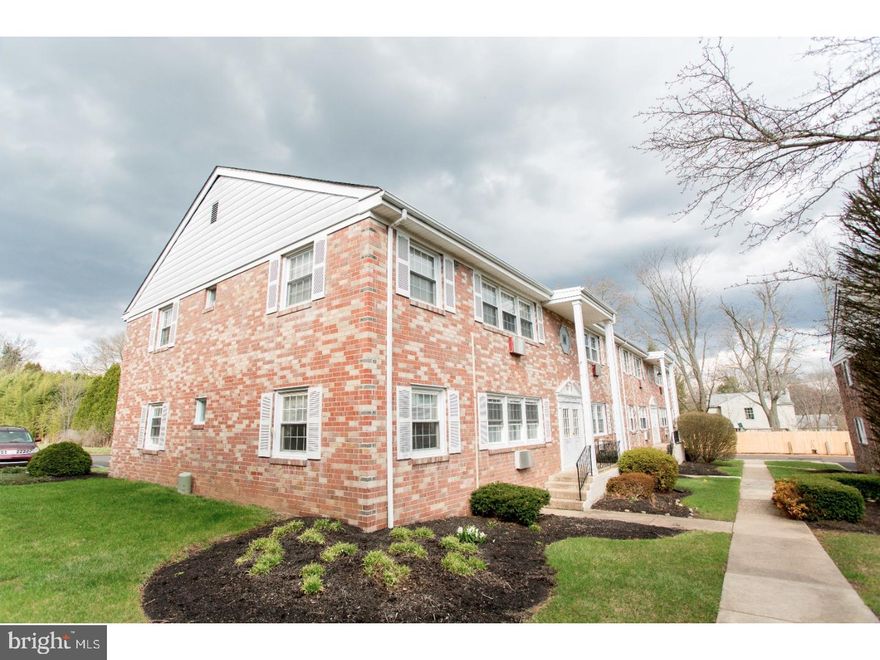 What a great location! Just a short walk into the charming boro of Doylestown with its shops, restaurants and museums, this 2 bedroom, end-unit condominium is the answer for those looking for first floor living or an investment opportunity. Its large picture-window looking out on the courtyard fills the spacious living room with light. The roomy kitchen with breakfast area features a newer refrigerator, range, dishwasher and garbage disposal. A new stacked washer and dryer, and three wall unit air conditions are also included. The unit comes with 1 dedicated parking space.  Visitor spaces available.