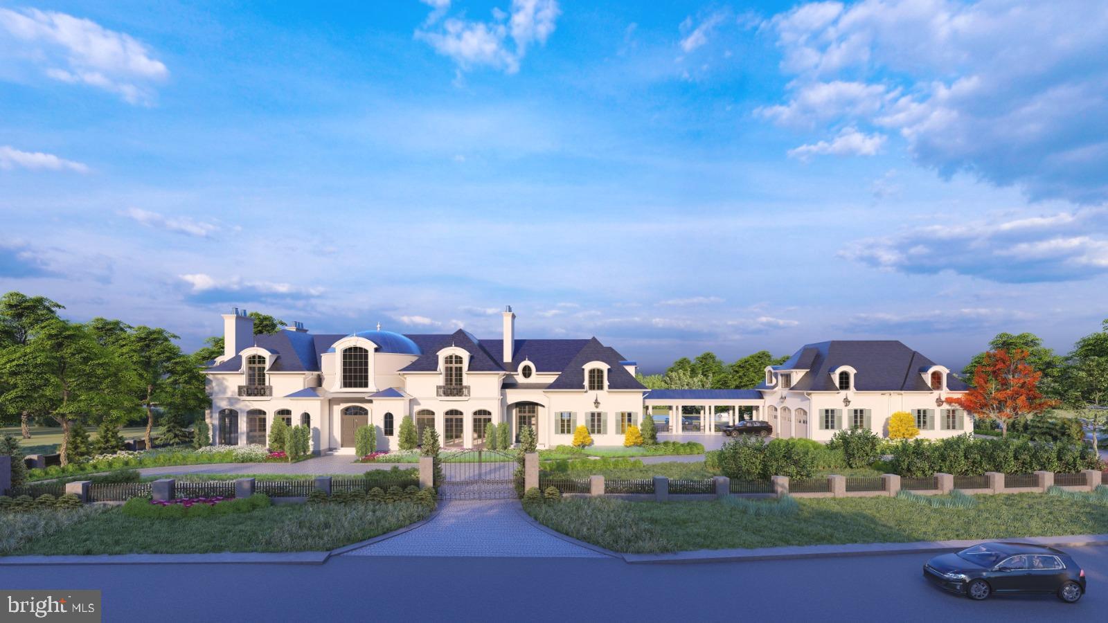 An address with panache! 1171 Chain Bridge Road’s prominent location is the cornerstone of Langley Farms, McLean’s most desirable neighborhood.
Designed by Custom Design Concepts Architecture + Interiors, this exceptional estate is currently under construction. Now is the perfect time to purchase at an excellent value and complete it with your vision and personalized selections. Spanning over 24,000 interior square feet, the property epitomizes quality, elegance, and craftsmanship, featuring steel, concrete, and block construction—ensuring generations of enjoyment. Its stunning slate roof with magnificent copper dome, along with stucco and limestone accents, define its striking and timeless exterior. High-efficiency metal-clad triple-pane windows provide a quiet interior and low-maintenance exterior. The massive rotunda with soaring 30-foot ceilings and grand double staircase offers an impressive reception gallery to this incredible residence. Seven bedrooms, nine full baths, generous entertaining spaces, expansive terraces, garages for 10 vehicles, separate guest house, safe room, and options for a pool, spa, and outdoor pavilion are all viable. Call for your private tour of this magnificent McLean estate, primed to be the crème de la crème of luxury at its finest.