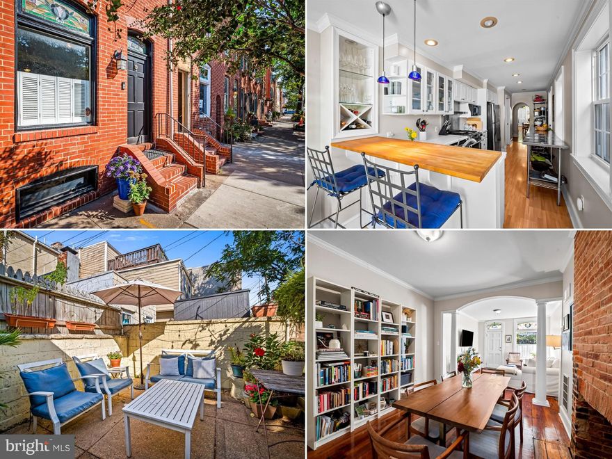 This charming home located on Upper Fells Point's most picturesque street offers over 2,000 sq ft of spacious living. Combining historic charm with modern conveniences, it features original hardwood floors, exposed brick walls, and interior windows that flood the space with sunlight. The chef's kitchen boasts a Jenn Air stove and ample surface area, perfect for culinary enthusiasts. The bedrooms are generously sized, each with additional sitting rooms or office space, providing flexibility and comfort. Step outside to outdoor space accessible from the kitchen, ideal for entertaining guests. Make this beautiful house your new home!